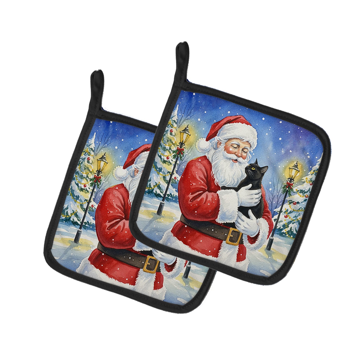 Caroline's Treasures Bombay Cat with Santa Claus Pair of Pot Holders