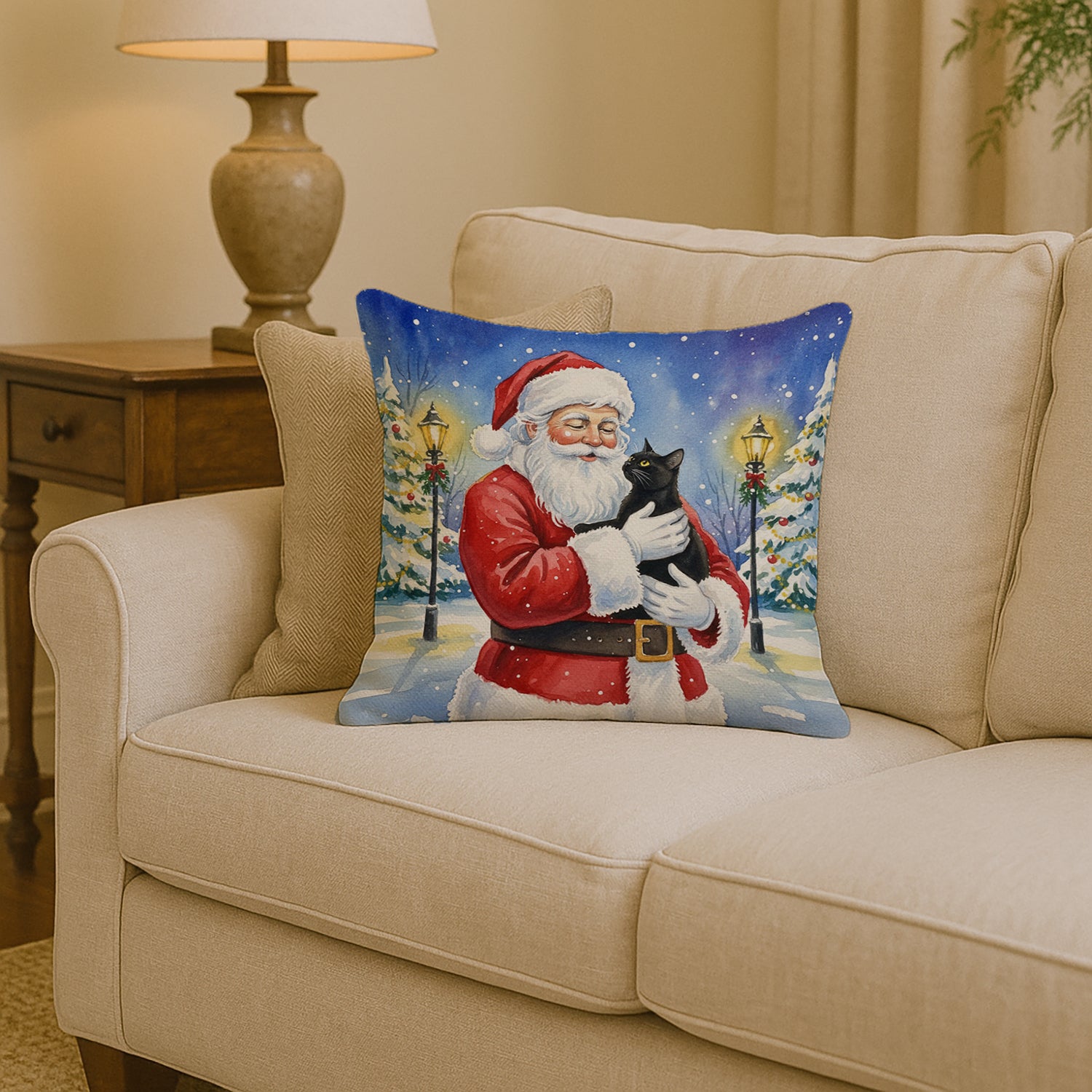 Caroline's Treasures Bombay Cat with Santa Claus Throw Pillow
