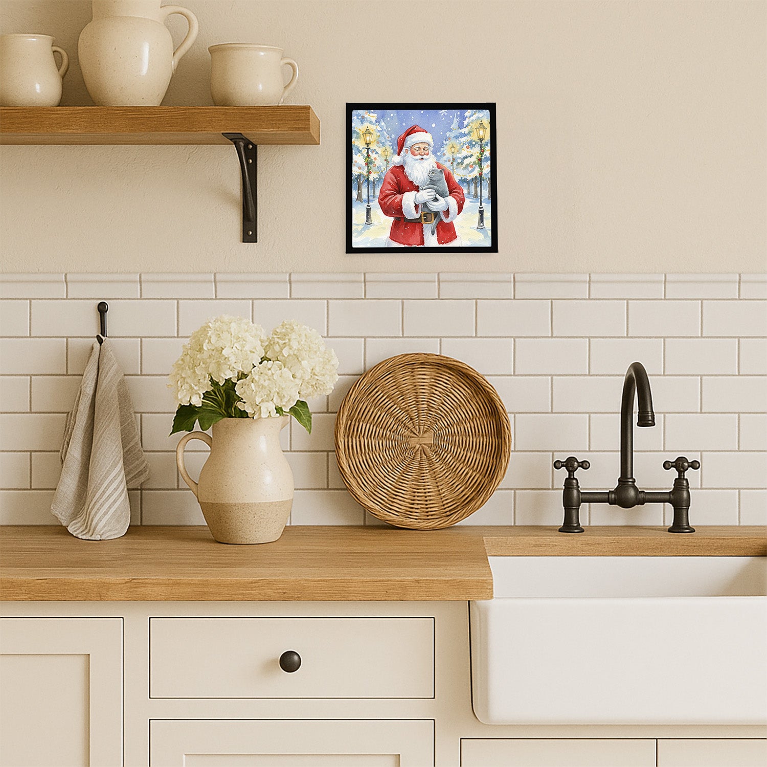 Caroline's Treasures British Shorthair Cat with Santa Claus Framed Metal Print