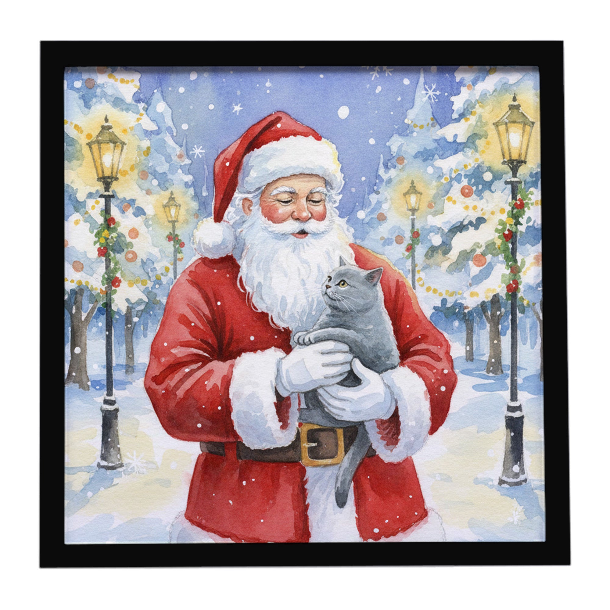 Caroline's Treasures British Shorthair Cat with Santa Claus Framed Metal Print