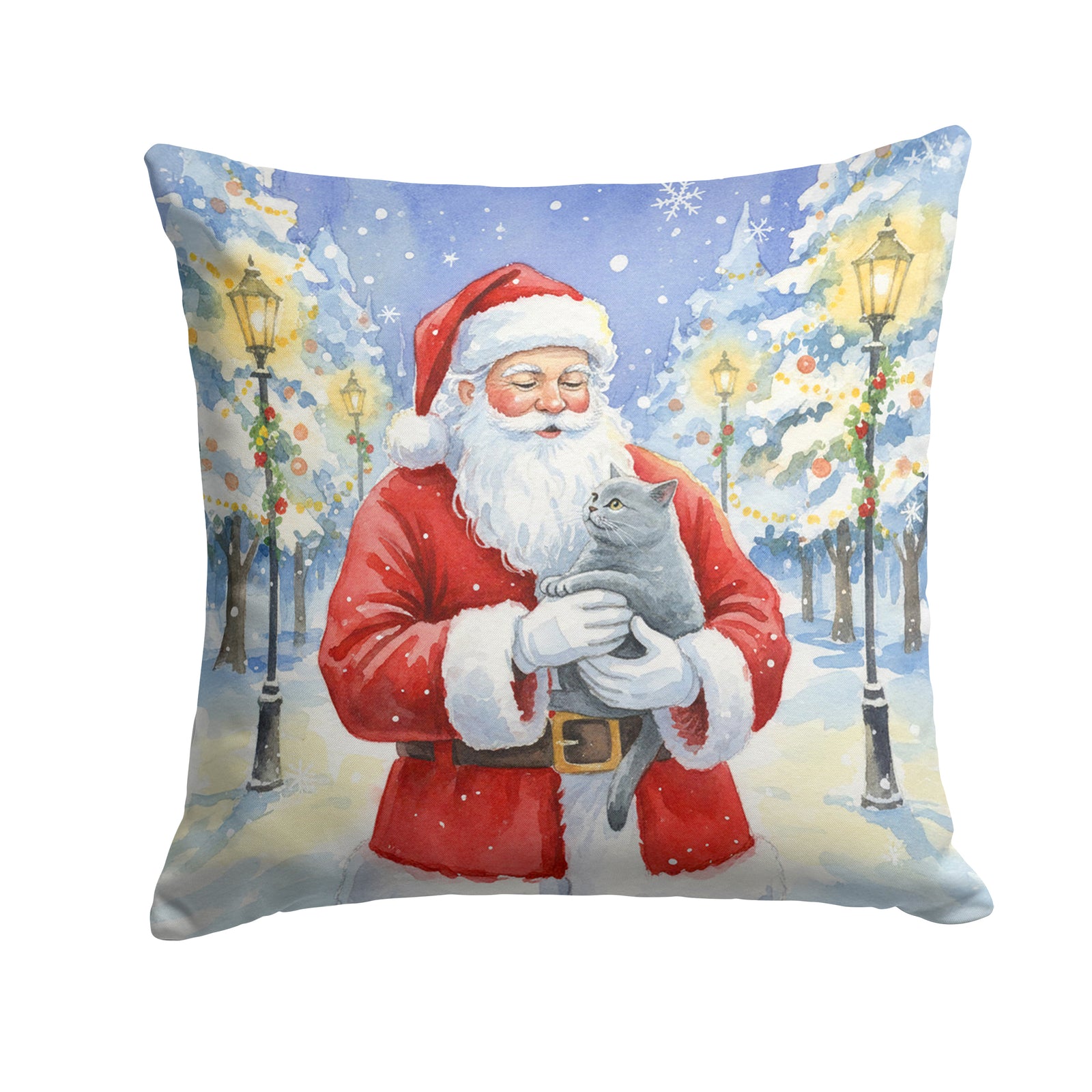 Caroline's Treasures British Shorthair Cat with Santa Claus Throw Pillow
