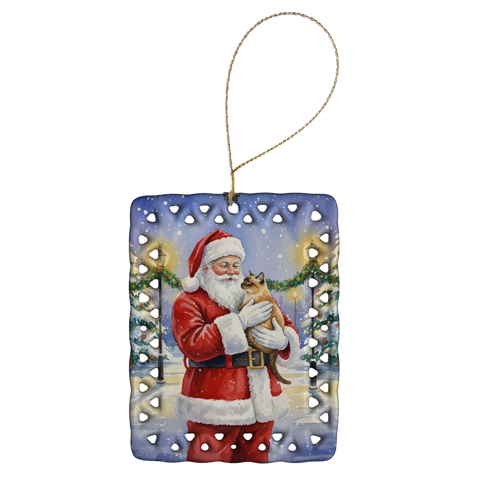 Caroline's Treasures Burmese Cat with Santa Claus Porcelain Ornament