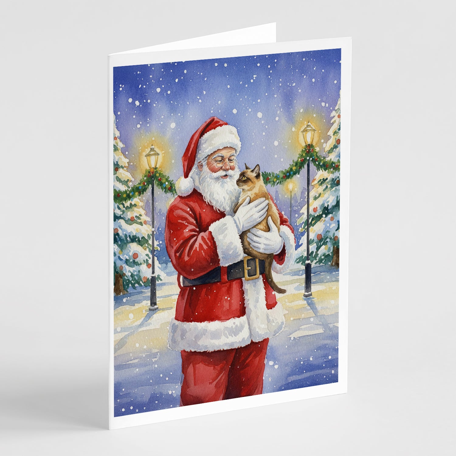 Caroline's Treasures Burmese Cat with Santa Claus Greeting Cards Pack of 8