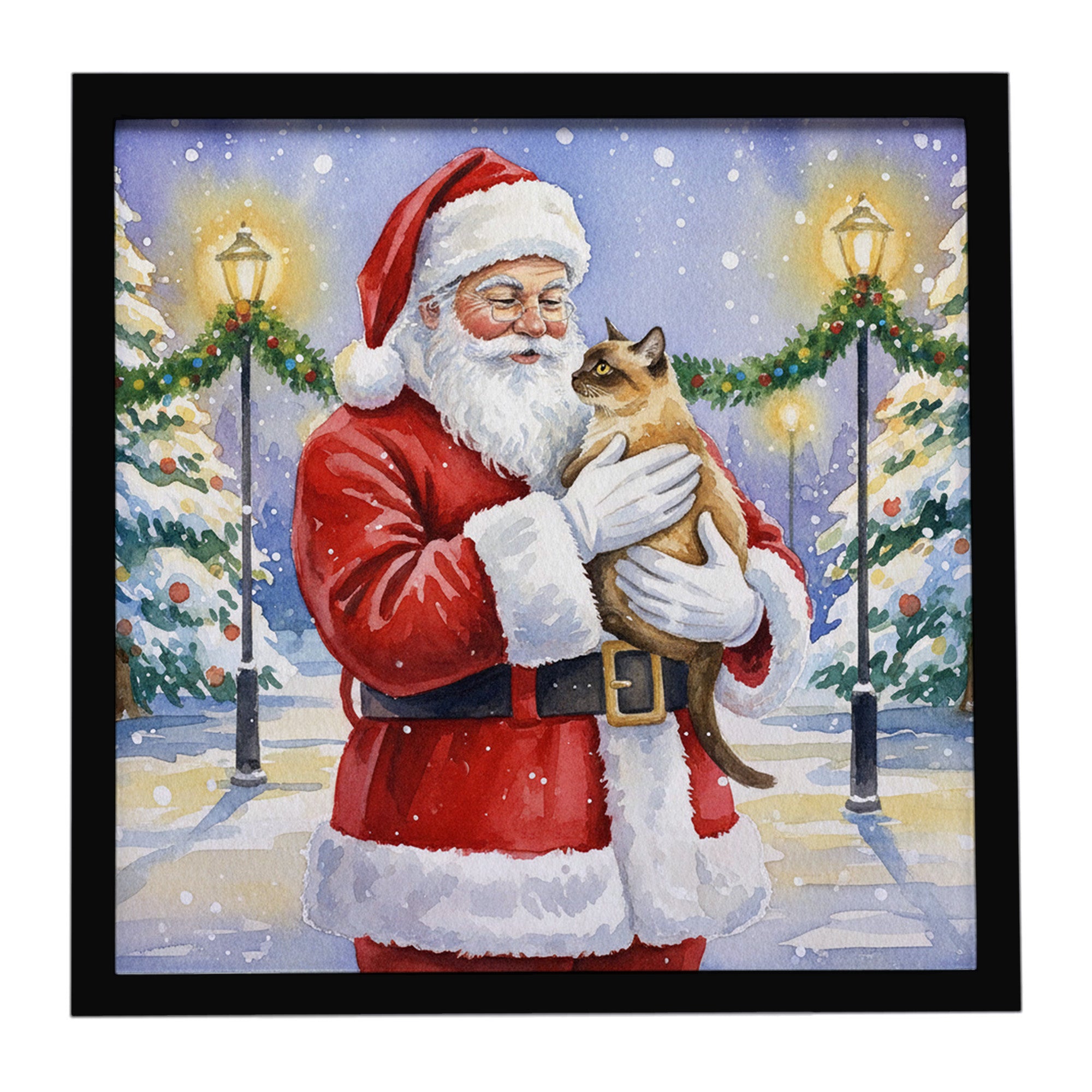 Caroline's Treasures Burmese Cat with Santa Claus Framed Metal Print