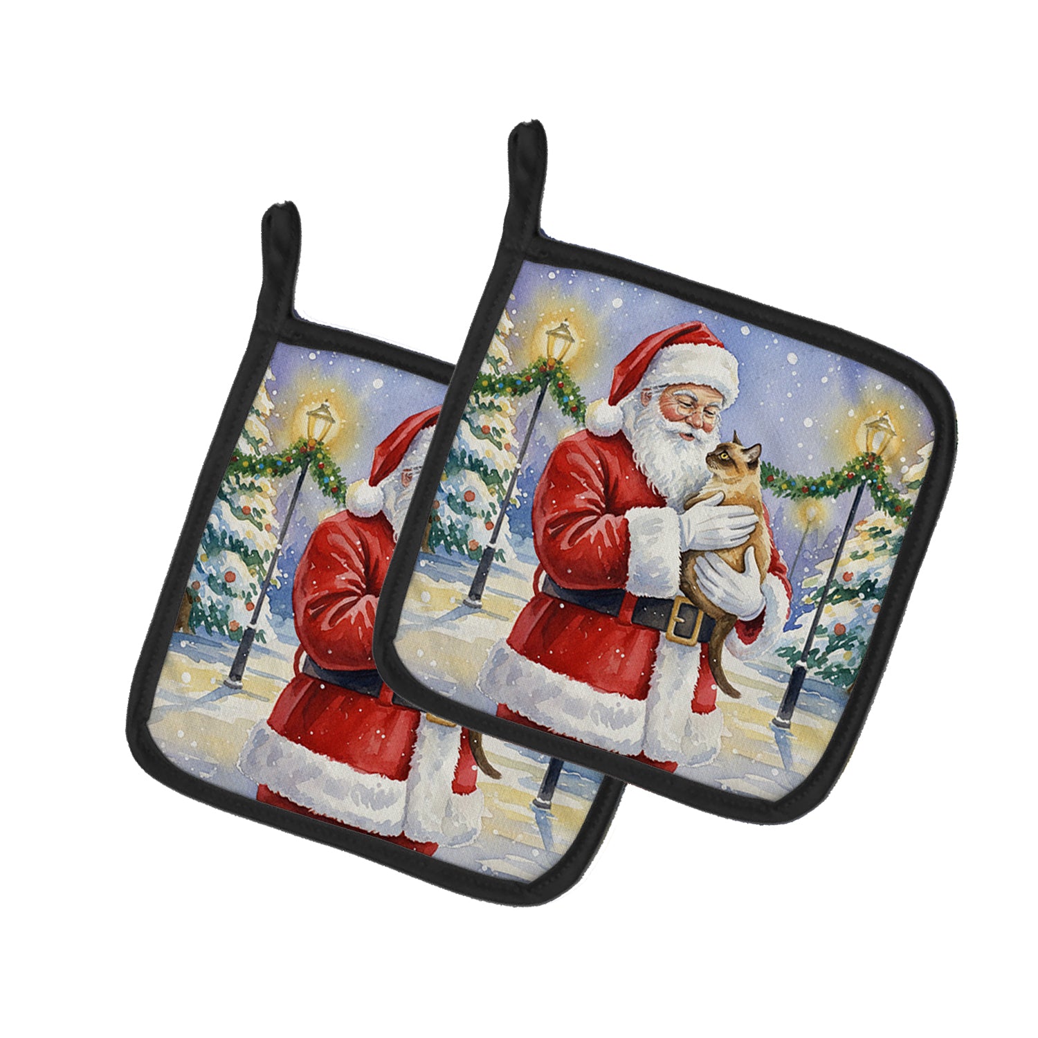 Caroline's Treasures Burmese Cat with Santa Claus Pair of Pot Holders