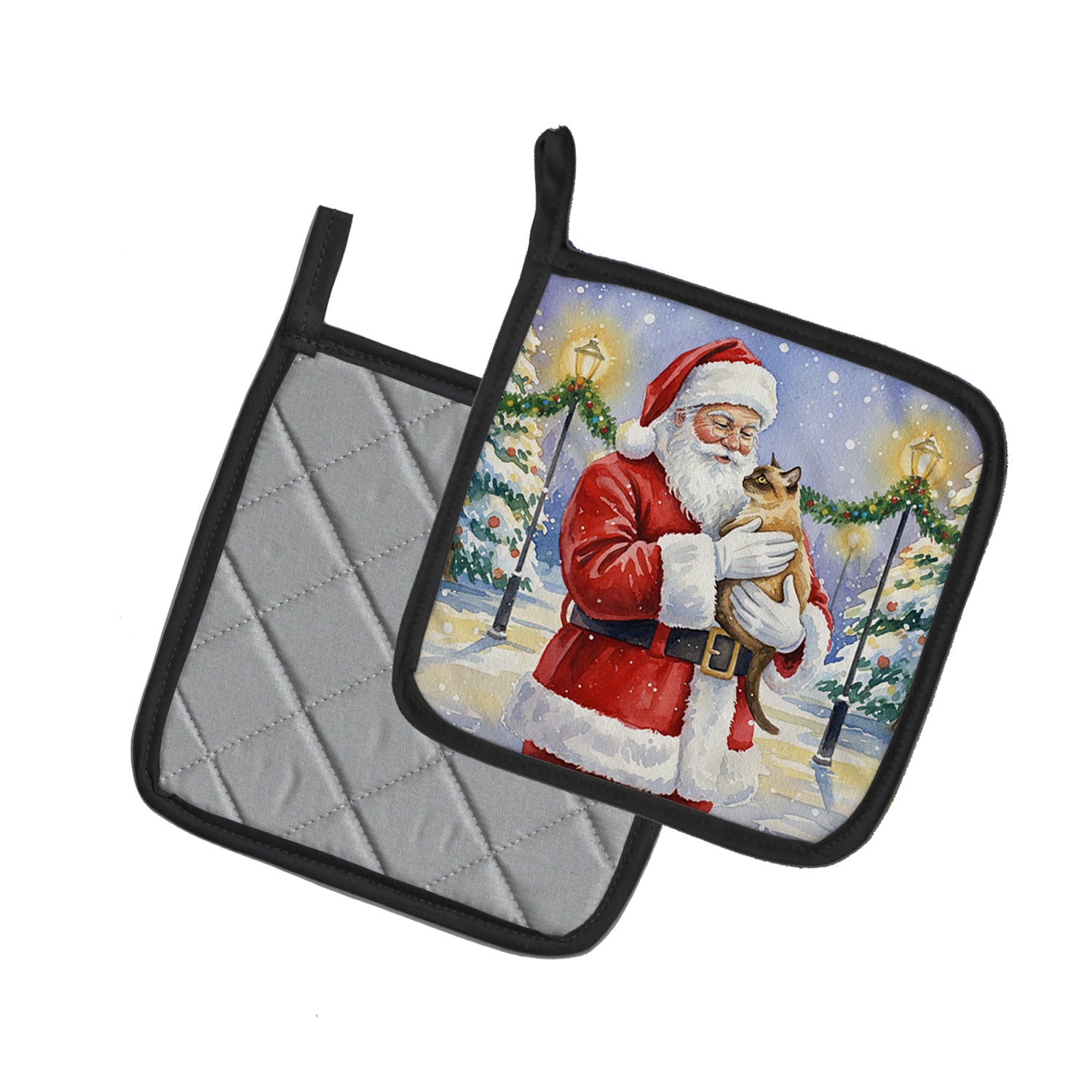 Caroline's Treasures Burmese Cat with Santa Claus Pair of Pot Holders