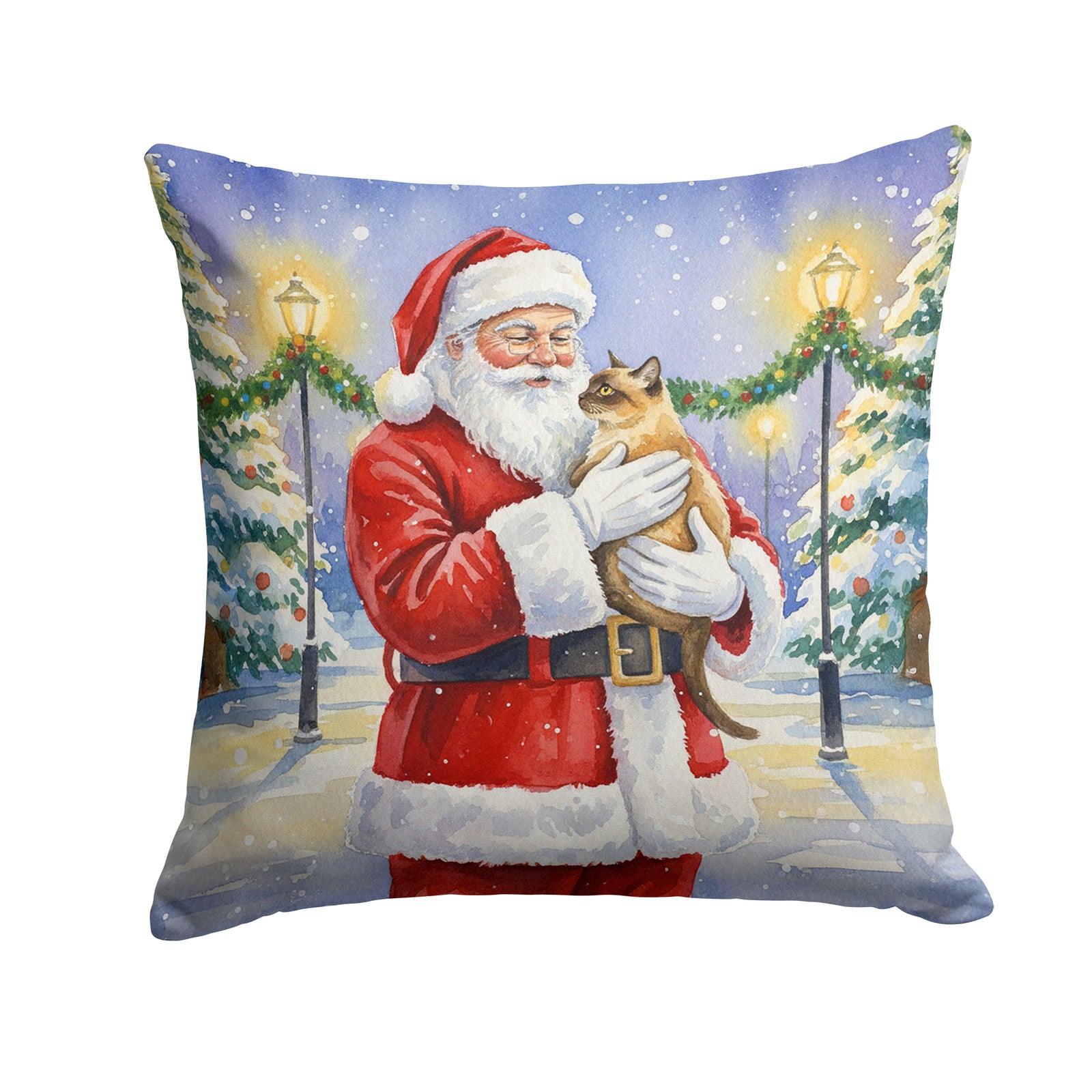 Caroline's Treasures Burmese Cat with Santa Claus Throw Pillow