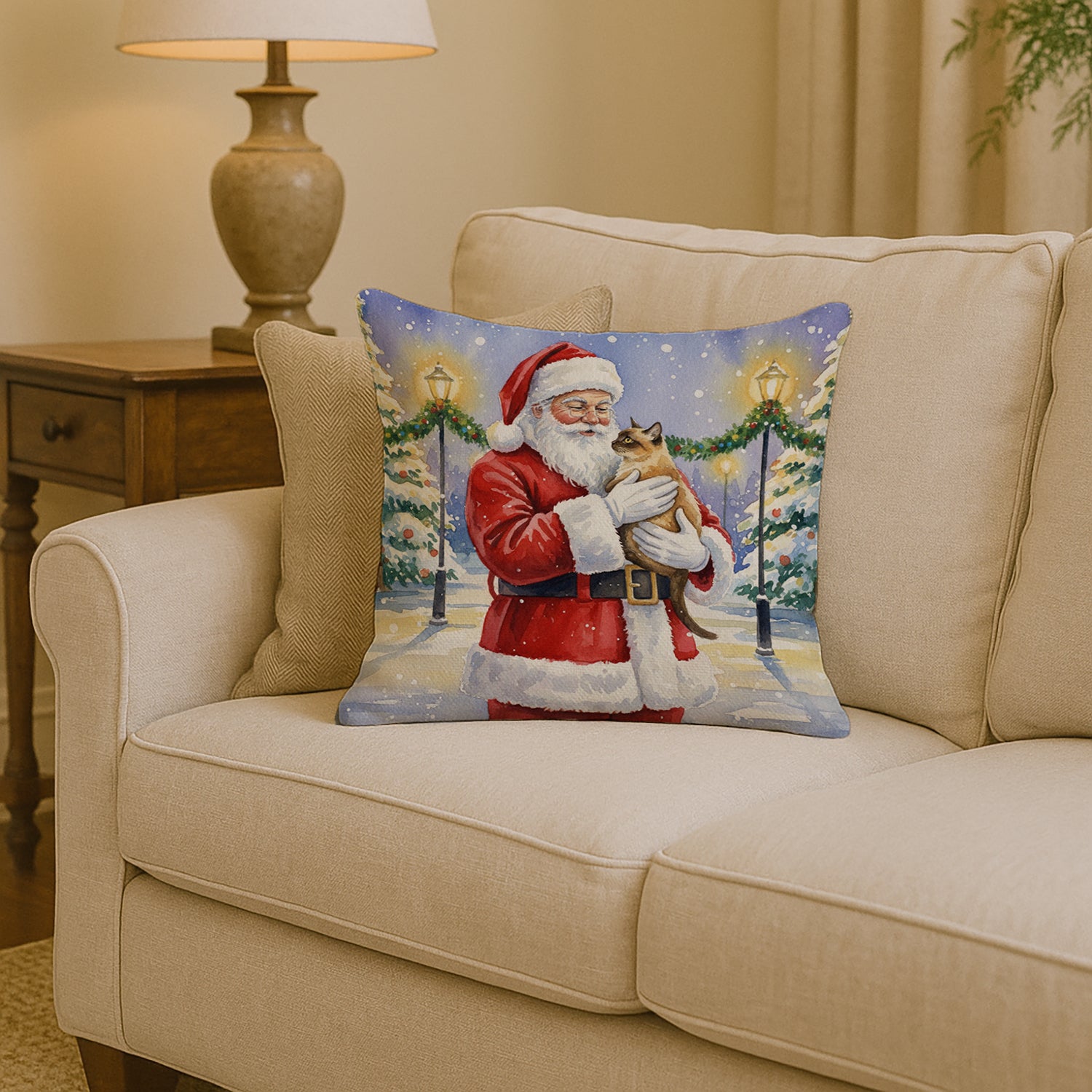 Caroline's Treasures Burmese Cat with Santa Claus Throw Pillow