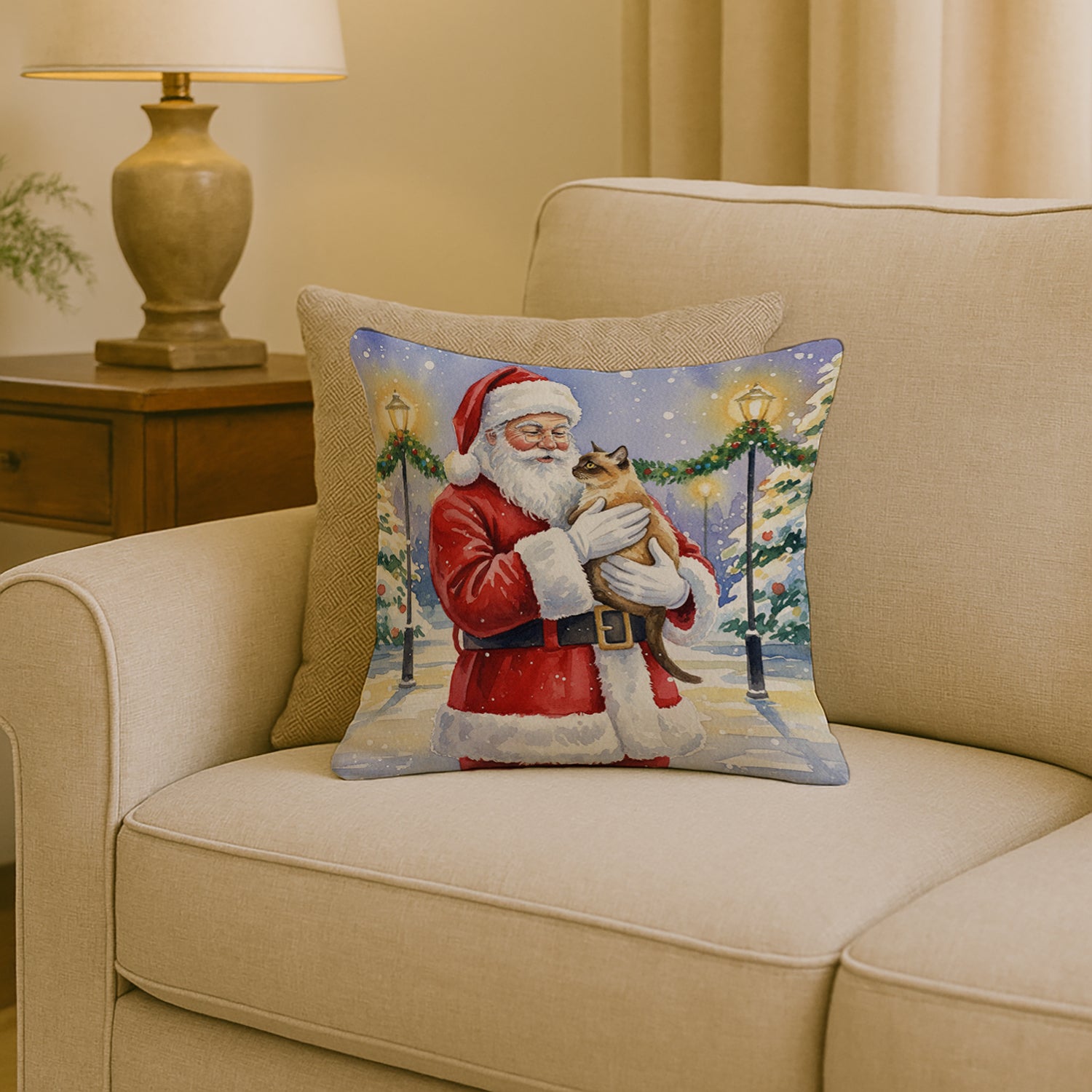 Caroline's Treasures Burmese Cat with Santa Claus Throw Pillow