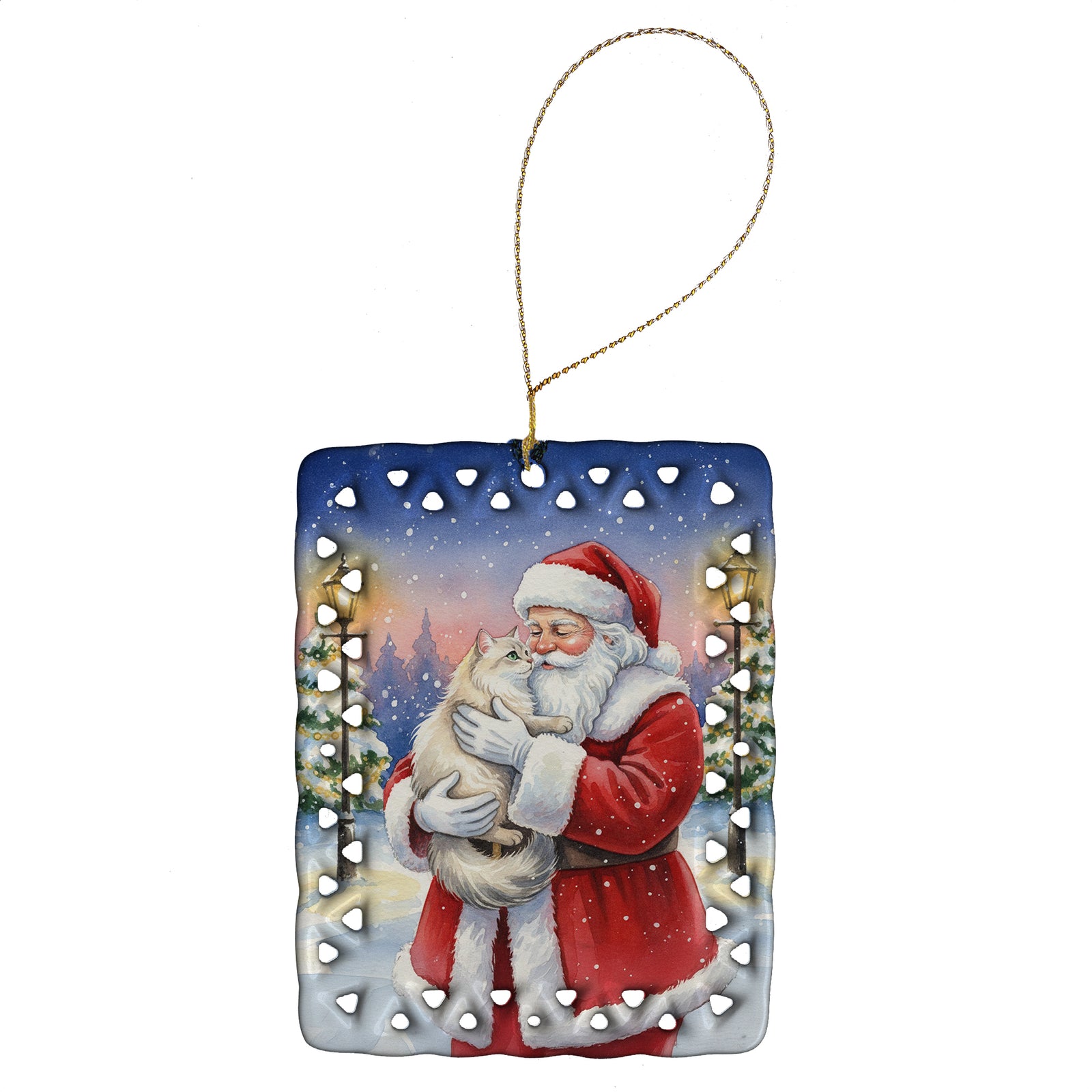 Caroline's Treasures Burmilla Cat with Santa Claus Porcelain Ornament