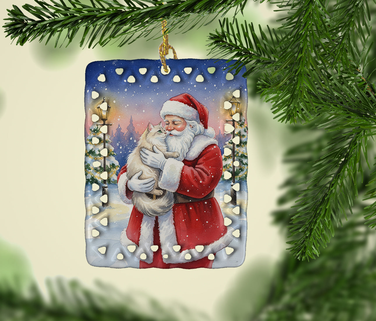 Caroline's Treasures Burmilla Cat with Santa Claus Porcelain Ornament