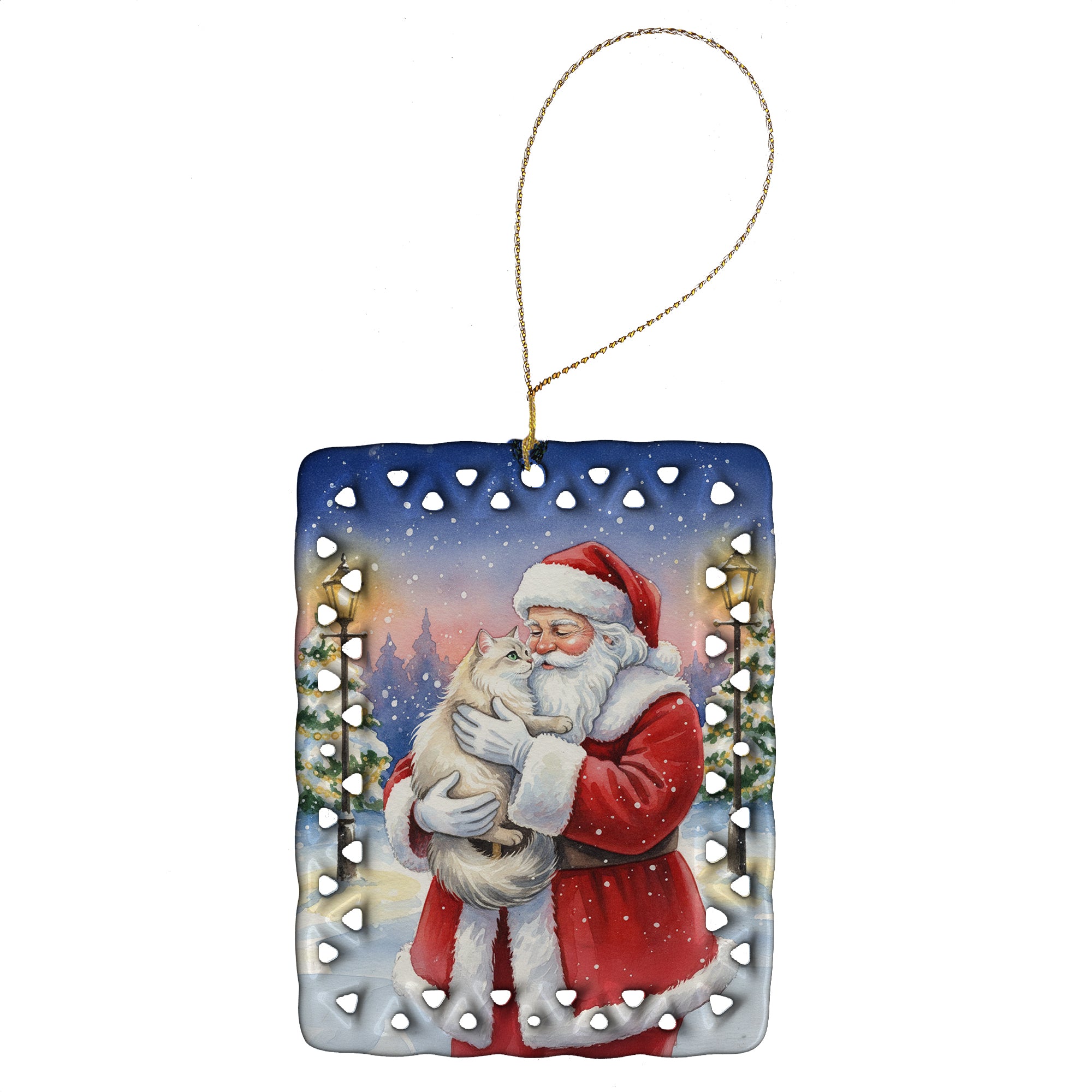 Caroline's Treasures Burmilla Cat with Santa Claus Porcelain Ornament