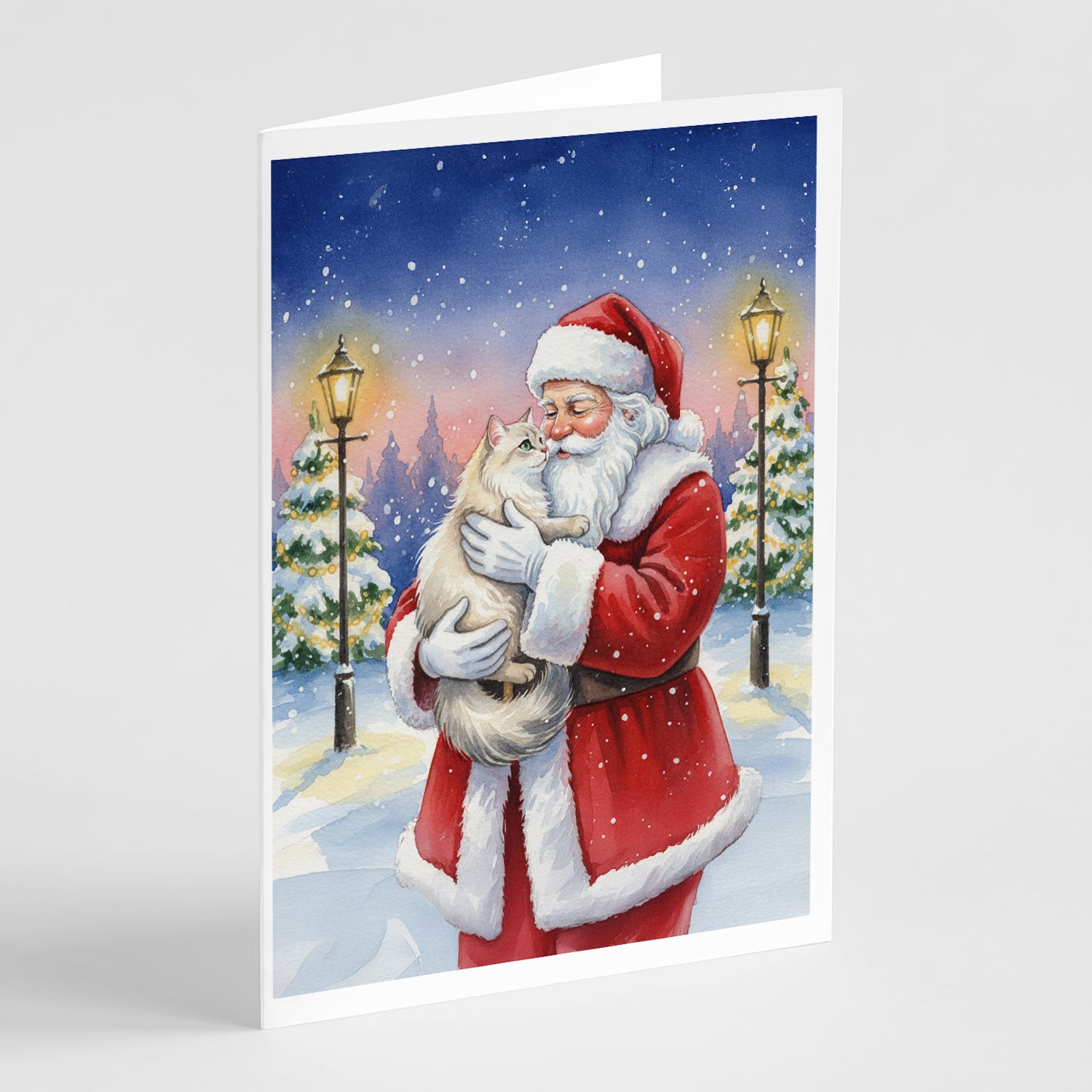 Caroline's Treasures Burmilla Cat with Santa Claus Greeting Cards Pack of 8
