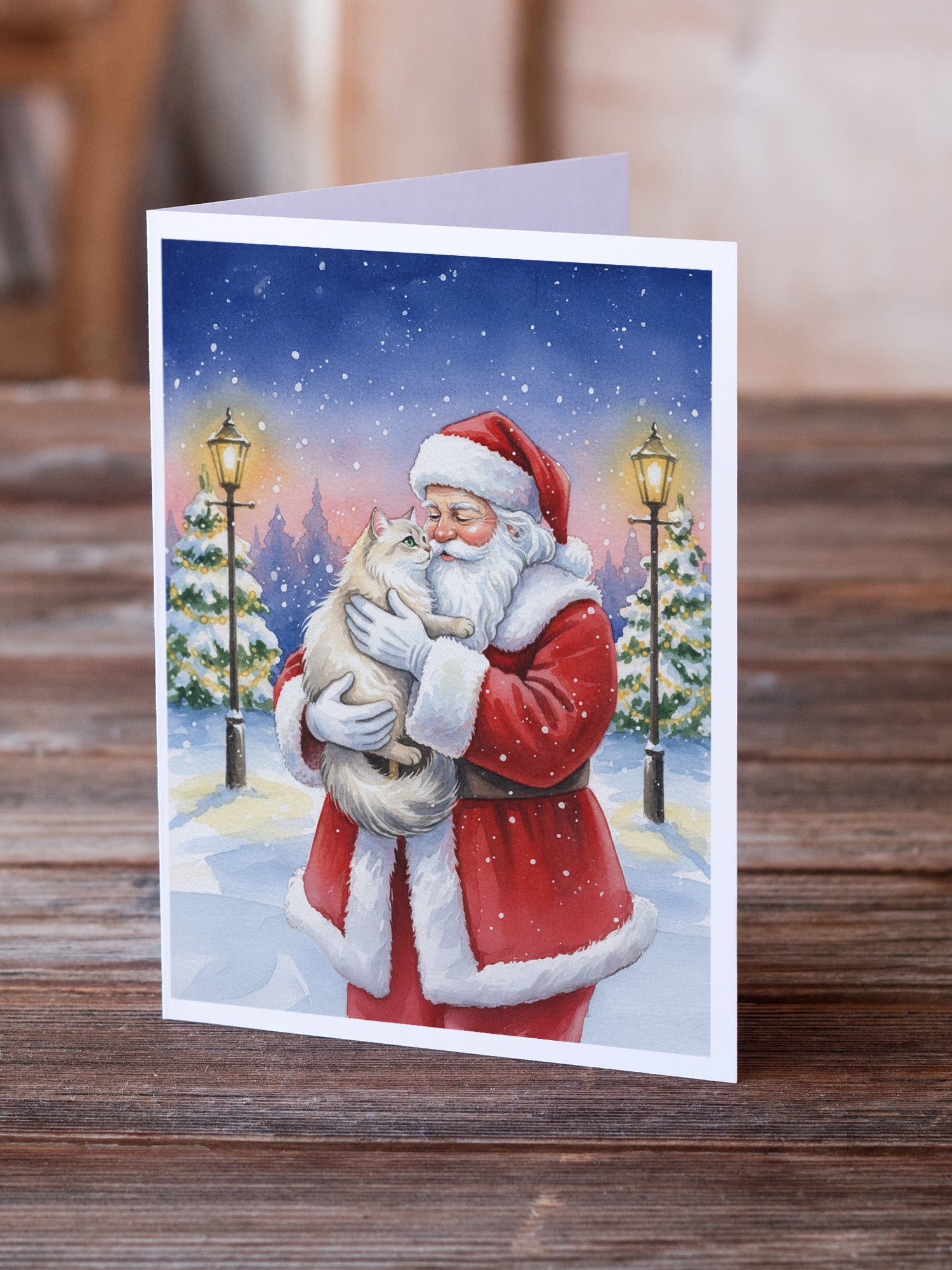 Caroline's Treasures Burmilla Cat with Santa Claus Greeting Cards Pack of 8