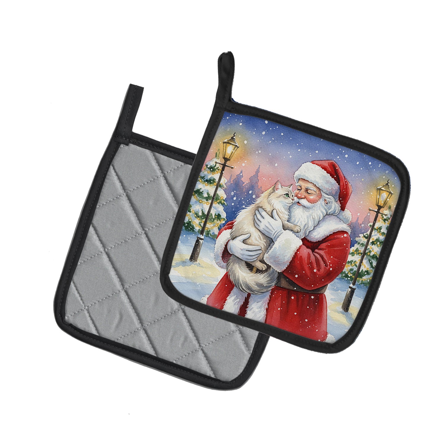 Caroline's Treasures Burmilla Cat with Santa Claus Pair of Pot Holders