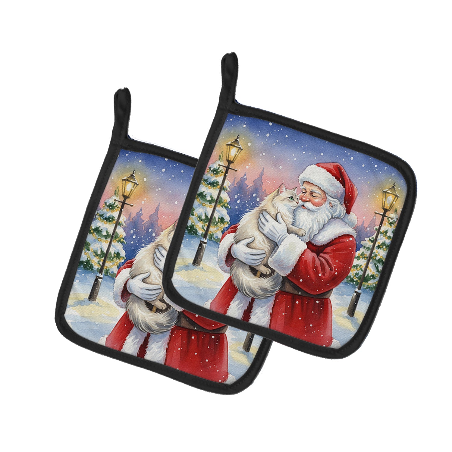 Caroline's Treasures Burmilla Cat with Santa Claus Pair of Pot Holders