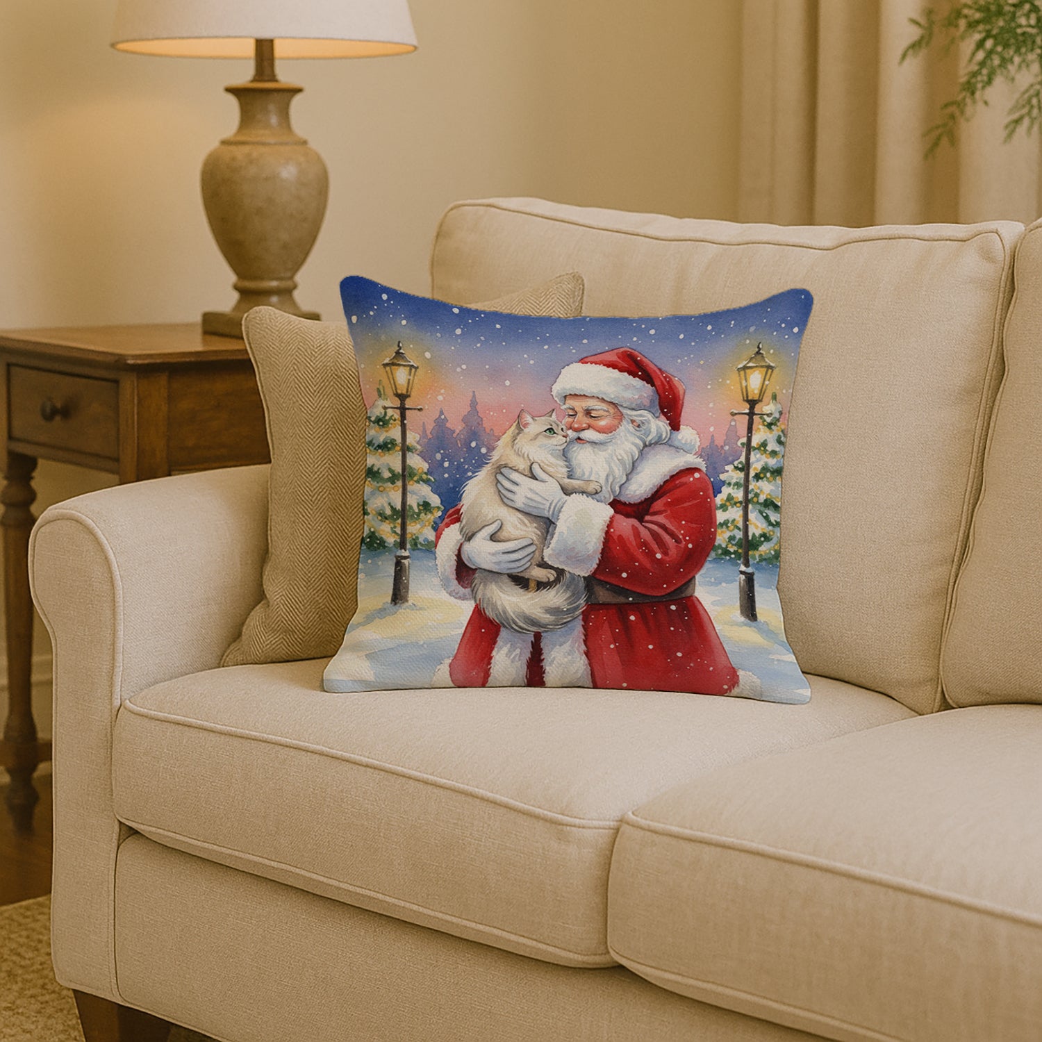 Caroline's Treasures Burmilla Cat with Santa Claus Throw Pillow