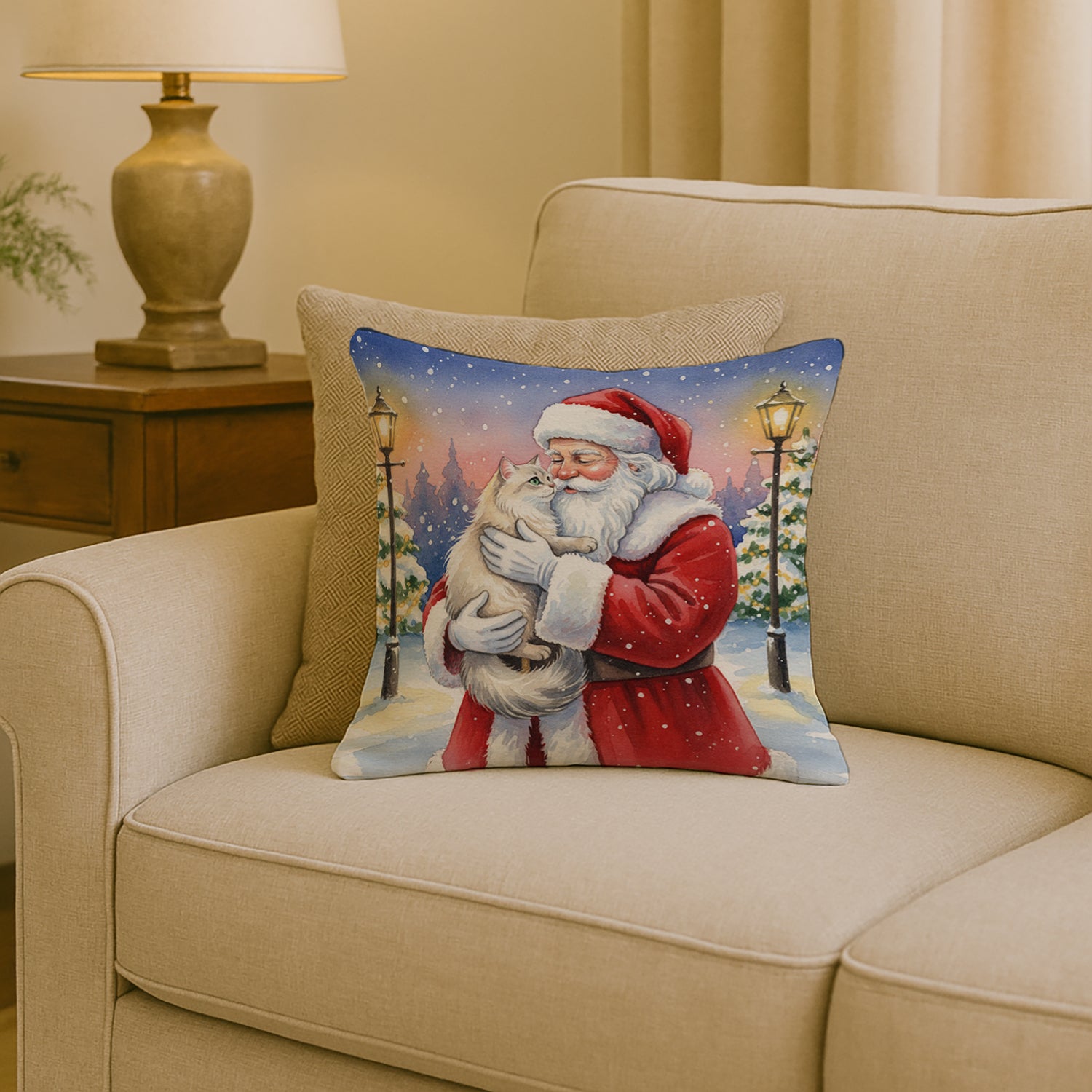 Caroline's Treasures Burmilla Cat with Santa Claus Throw Pillow