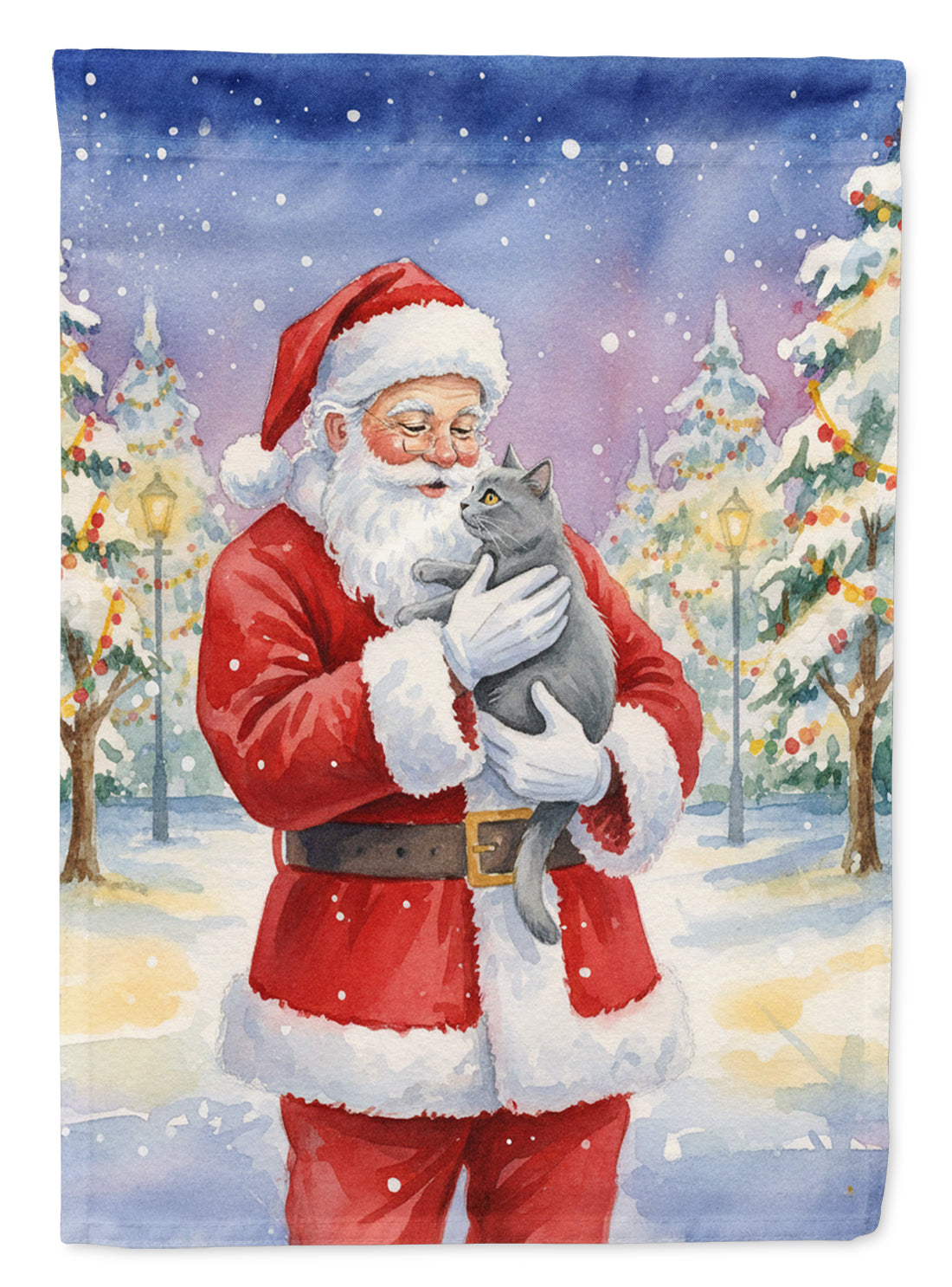 Caroline's Treasures Chartreux Cat with Santa Claus Garden Flag