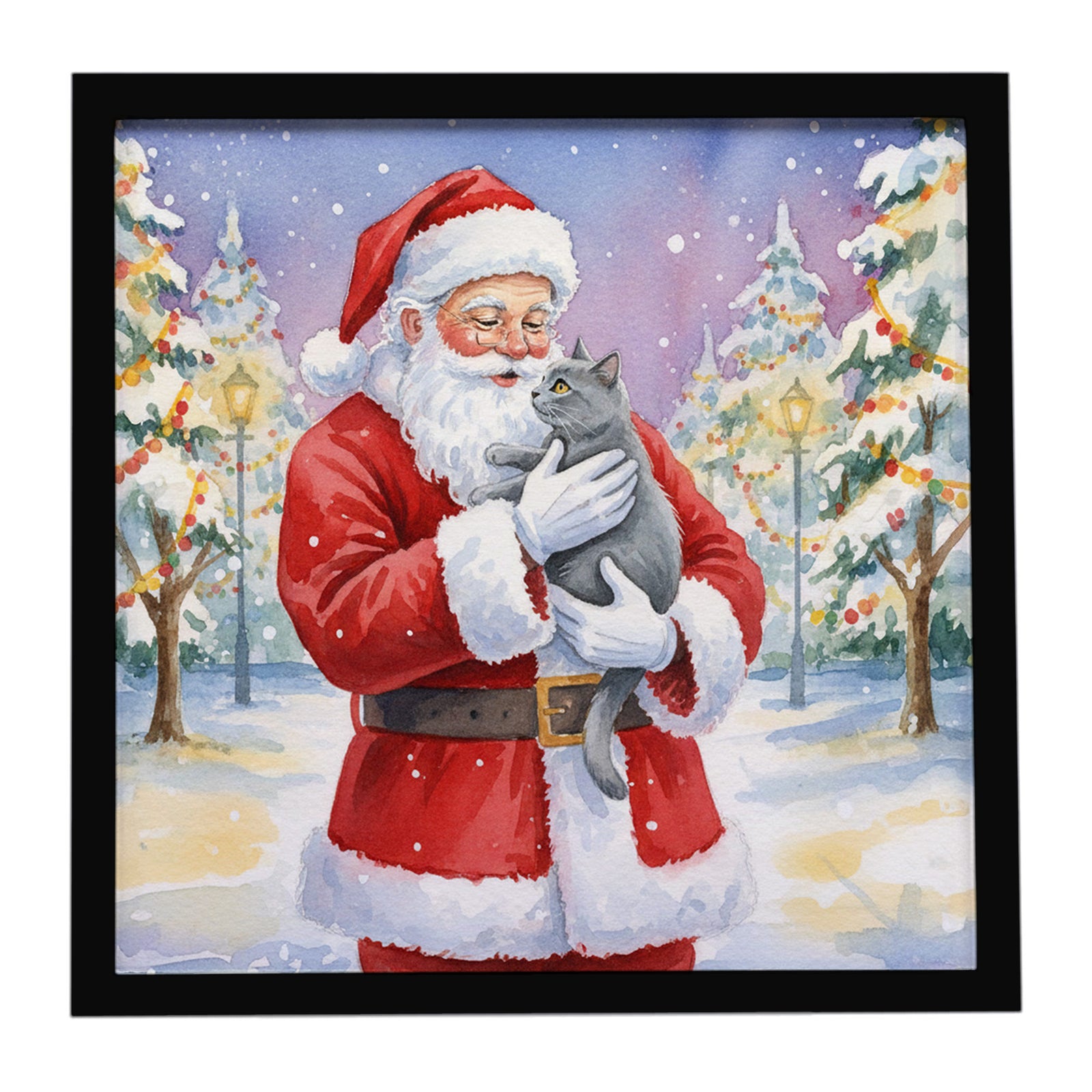 Caroline's Treasures Chartreux Cat with Santa Claus Framed Metal Print