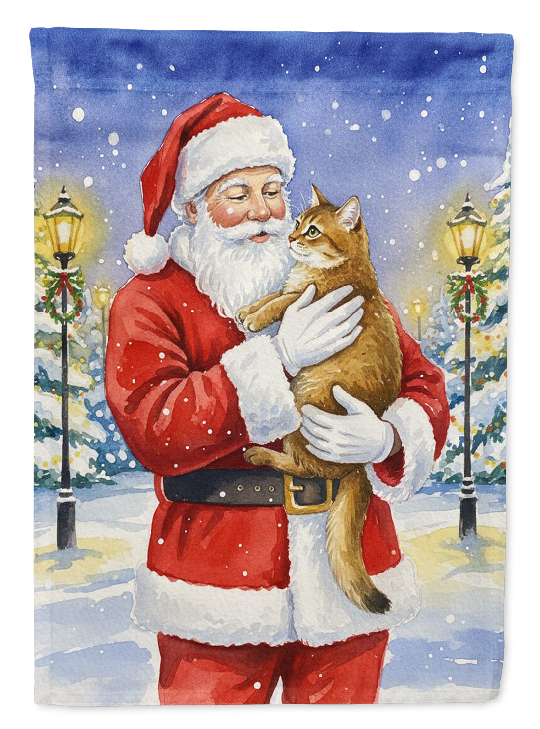 Caroline's Treasures Chausie Cat with Santa Claus House Flag