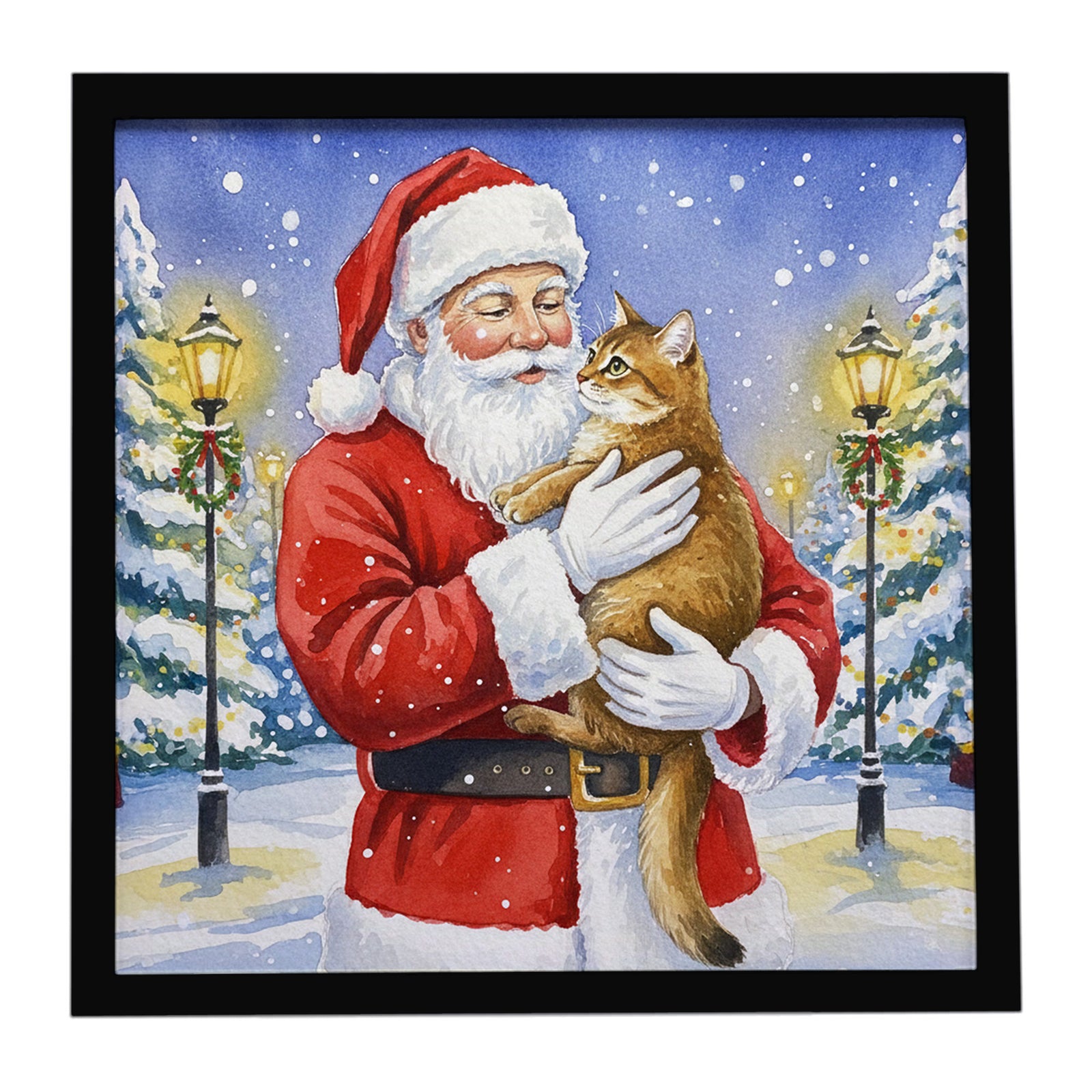 Caroline's Treasures Chausie Cat with Santa Claus Framed Metal Print