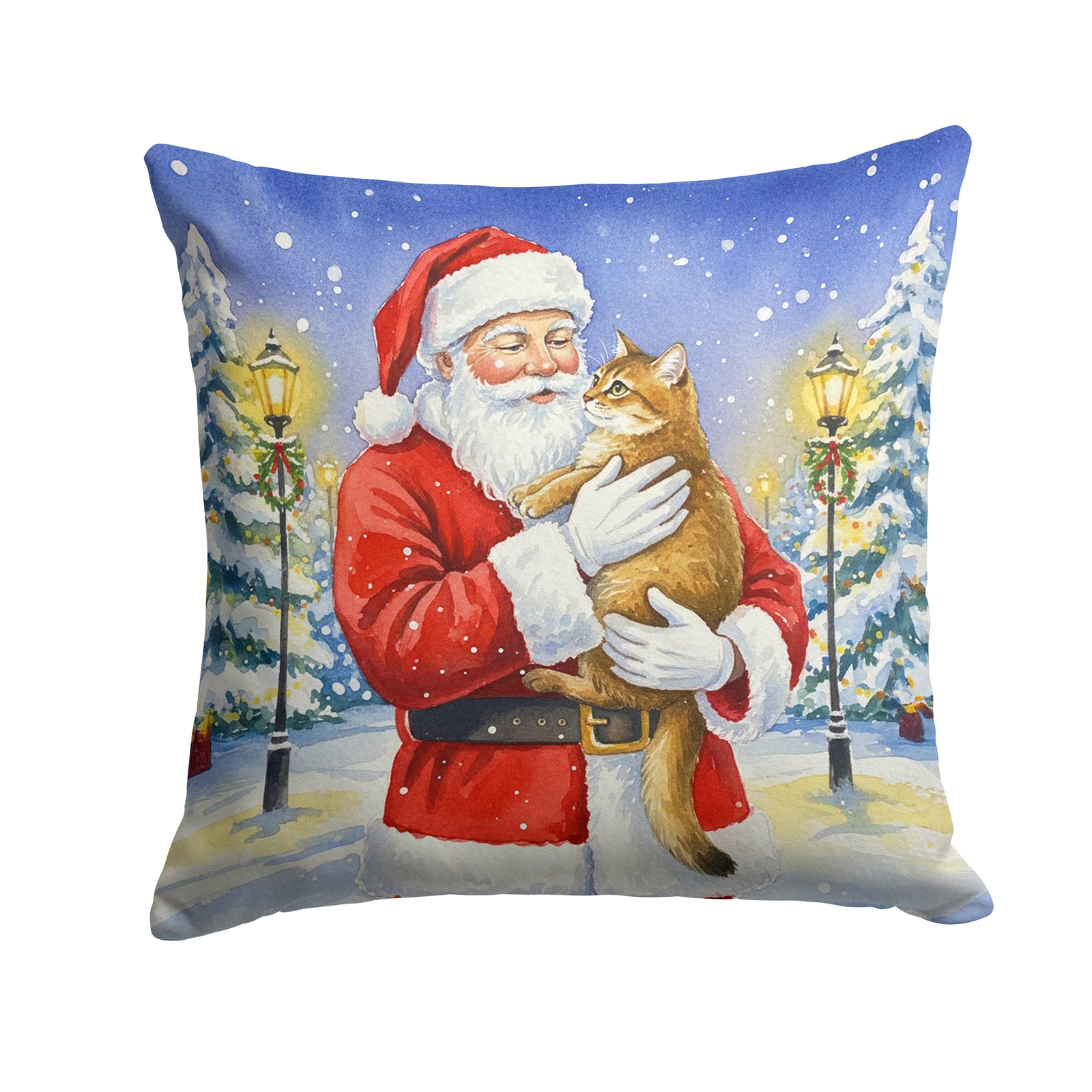 Caroline's Treasures Chausie Cat with Santa Claus Throw Pillow