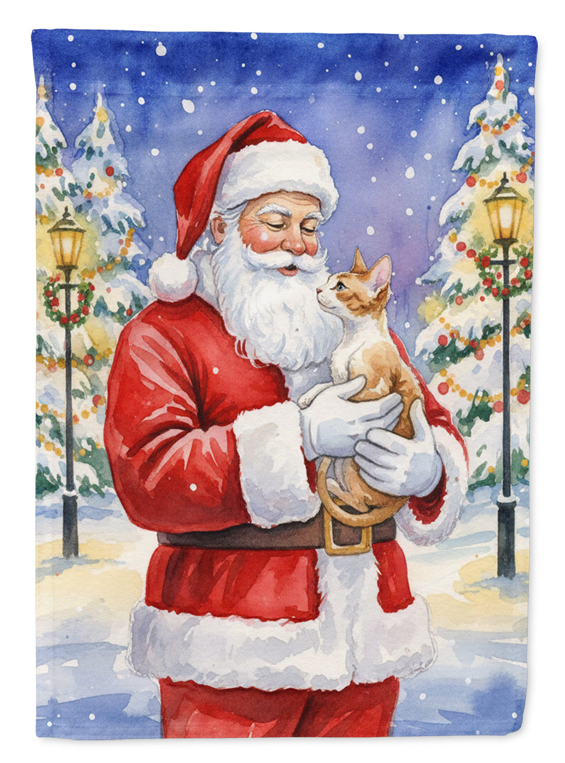 Caroline's Treasures Cornish Rex Cat with Santa Claus House Flag