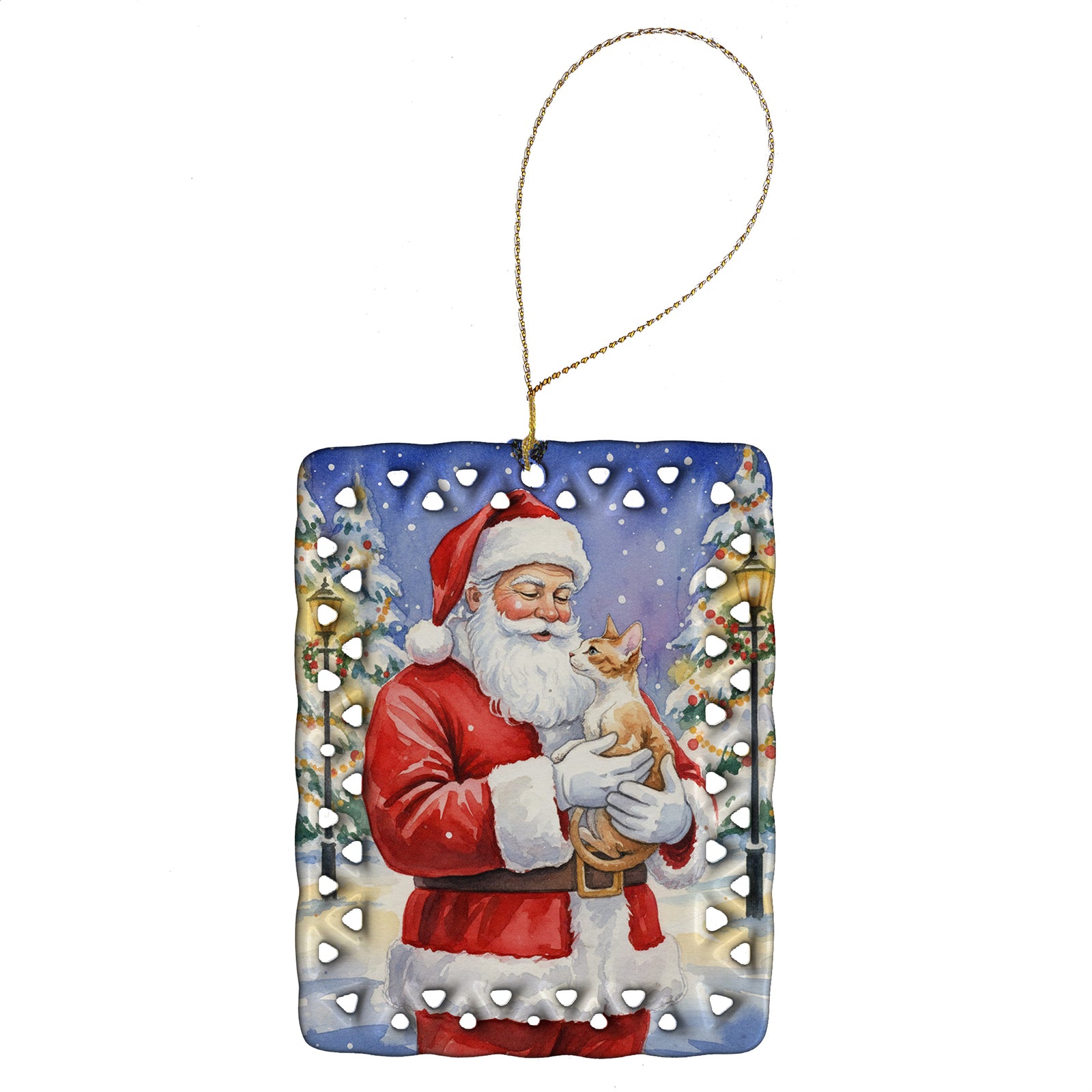 Caroline's Treasures Cornish Rex Cat with Santa Claus Porcelain Ornament