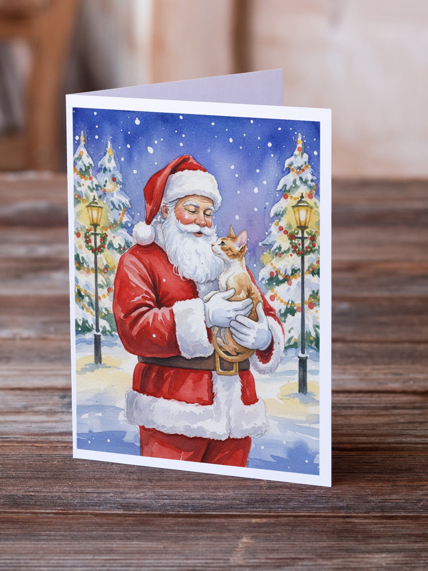 Caroline's Treasures Cornish Rex Cat with Santa Claus Greeting Cards Pack of 8