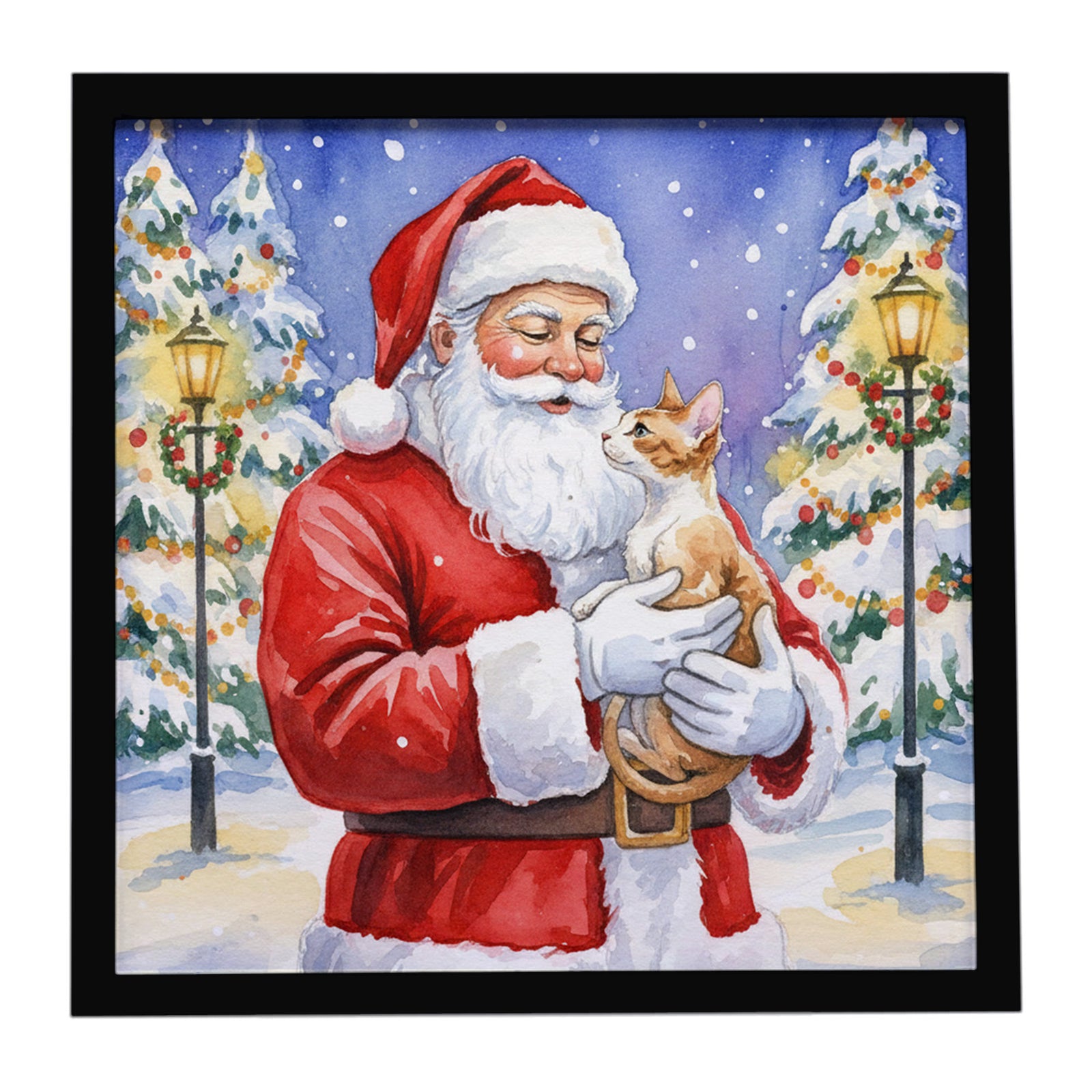 Caroline's Treasures Cornish Rex Cat with Santa Claus Framed Metal Print