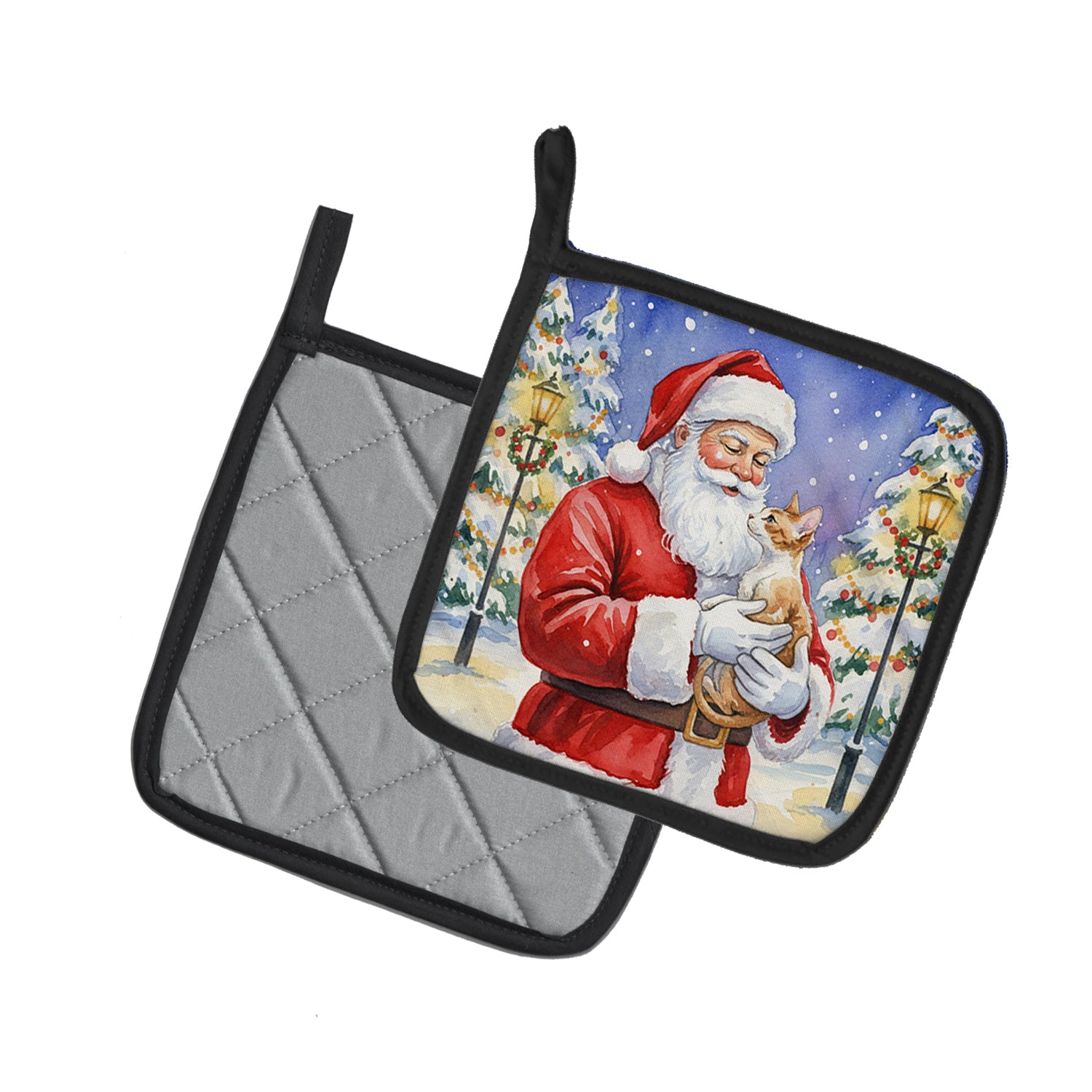 Caroline's Treasures Cornish Rex Cat with Santa Claus Pair of Pot Holders
