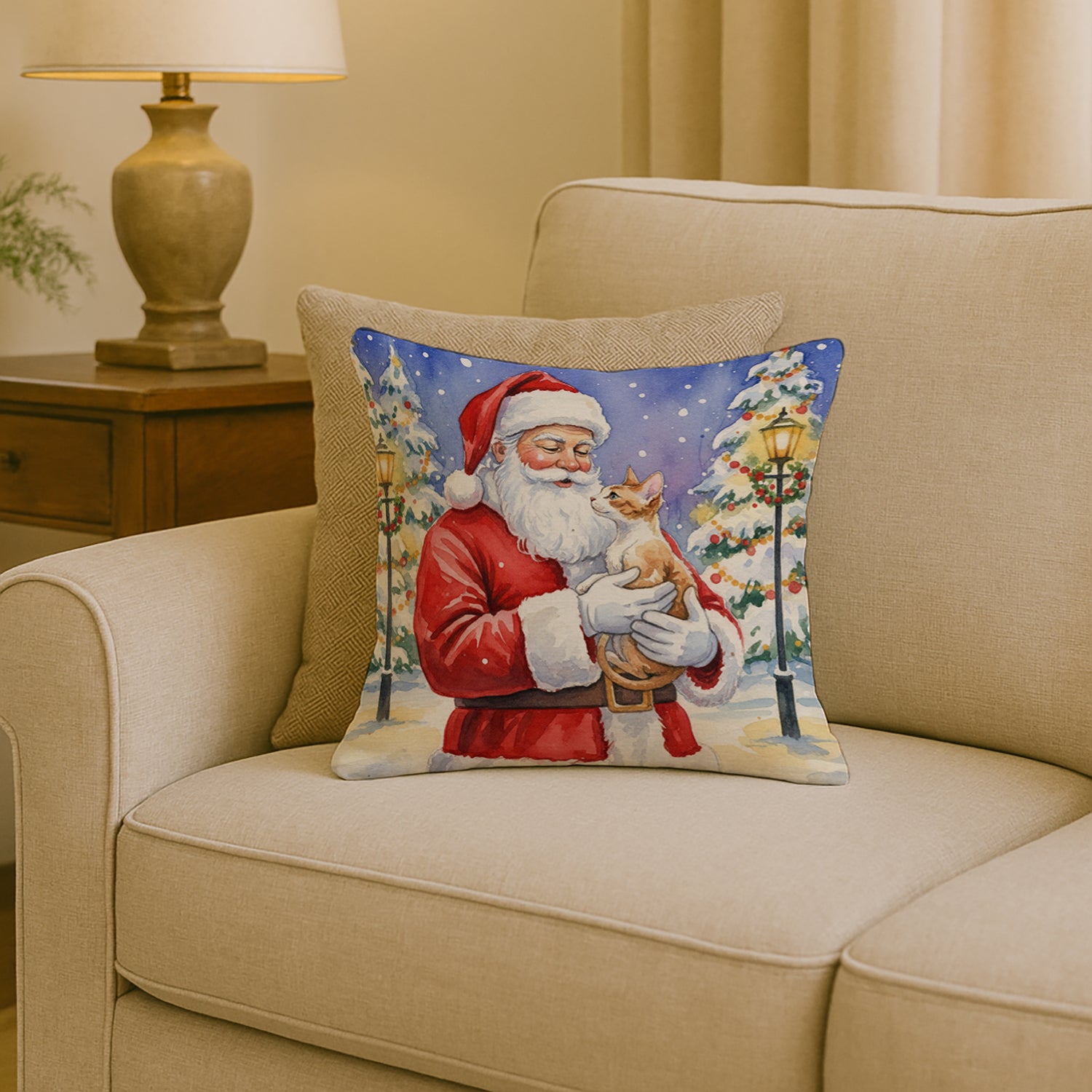Caroline's Treasures Cornish Rex Cat with Santa Claus Throw Pillow