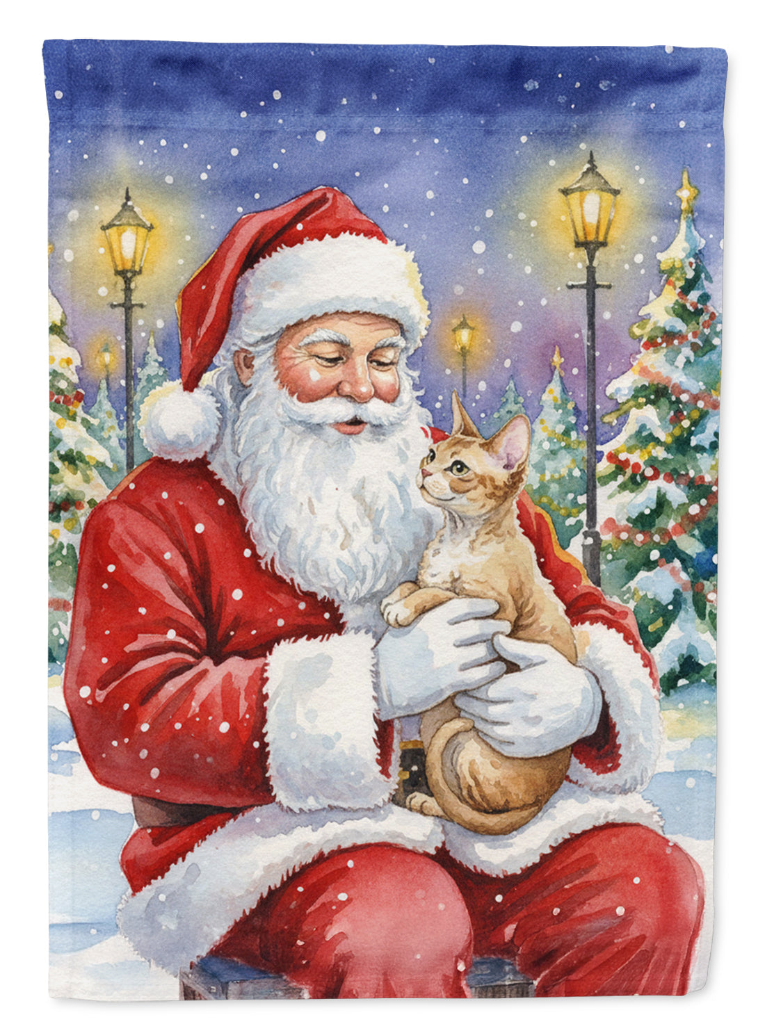 Caroline's Treasures Devon Rex Cat with Santa Claus House Flag