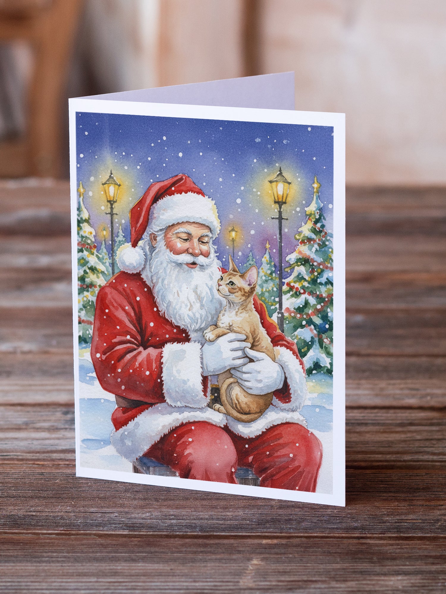 Caroline's Treasures Devon Rex Cat with Santa Claus Greeting Cards Pack of 8