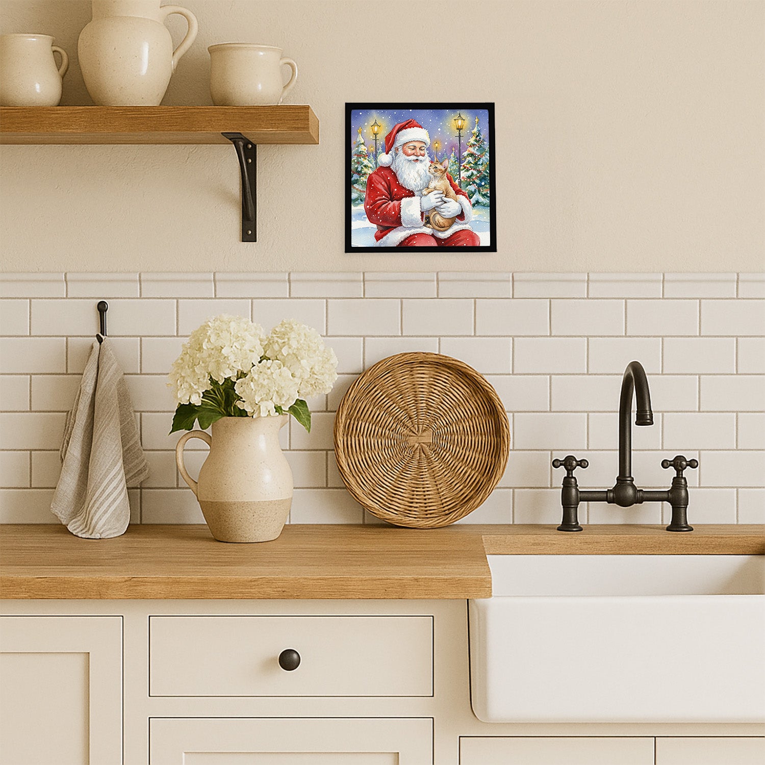 Caroline's Treasures Devon Rex Cat with Santa Claus Framed Metal Print