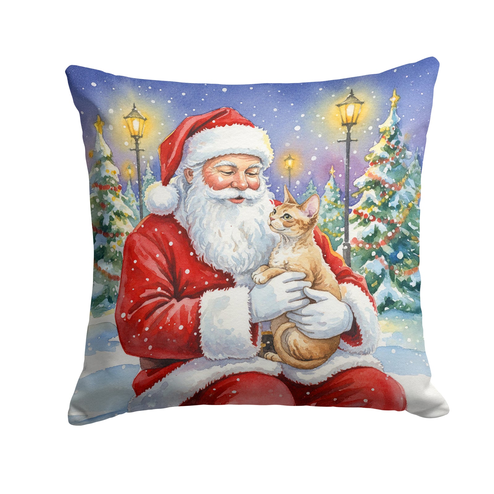 Caroline's Treasures Devon Rex Cat with Santa Claus Throw Pillow