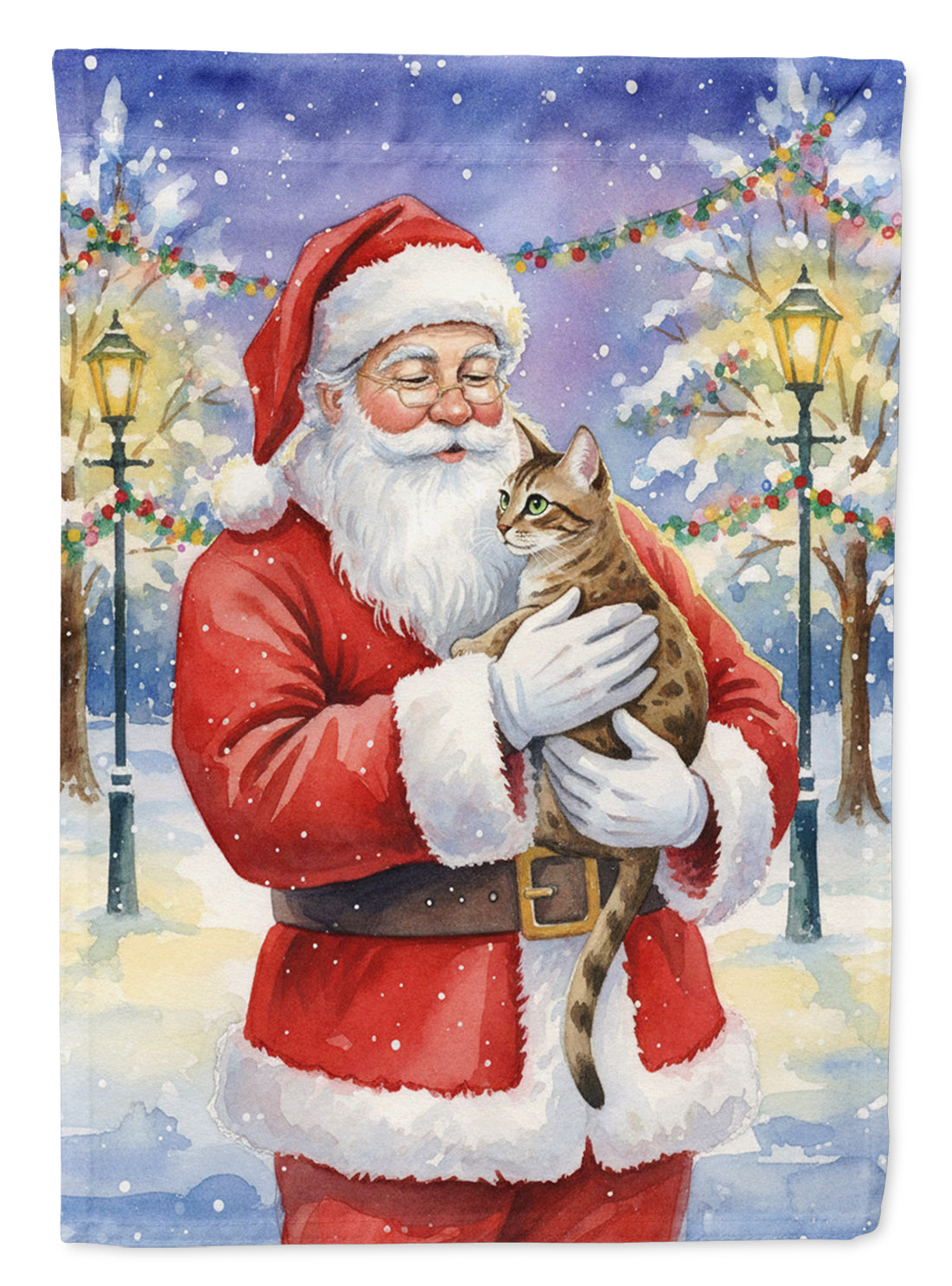 Caroline's Treasures Egyptian Mau Cat with Santa Claus House Flag