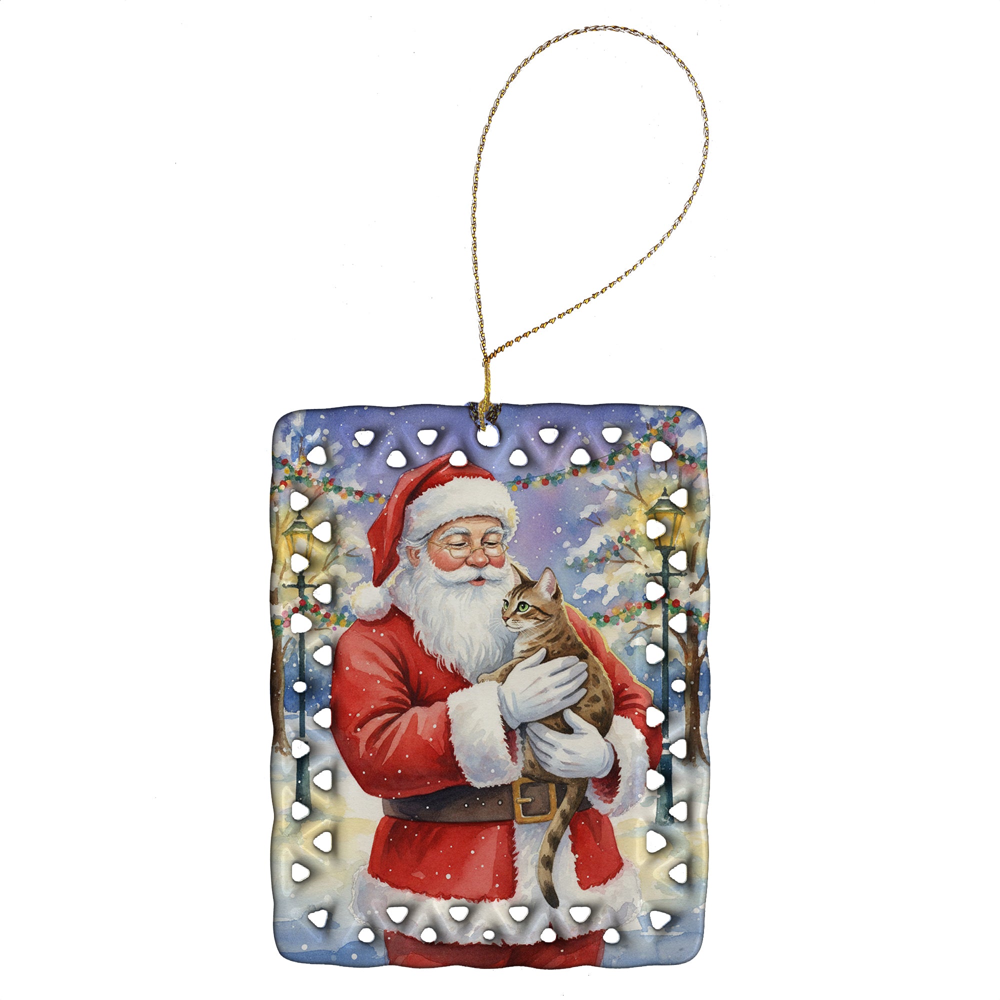 Caroline's Treasures Egyptian Mau Cat with Santa Claus Porcelain Ornament