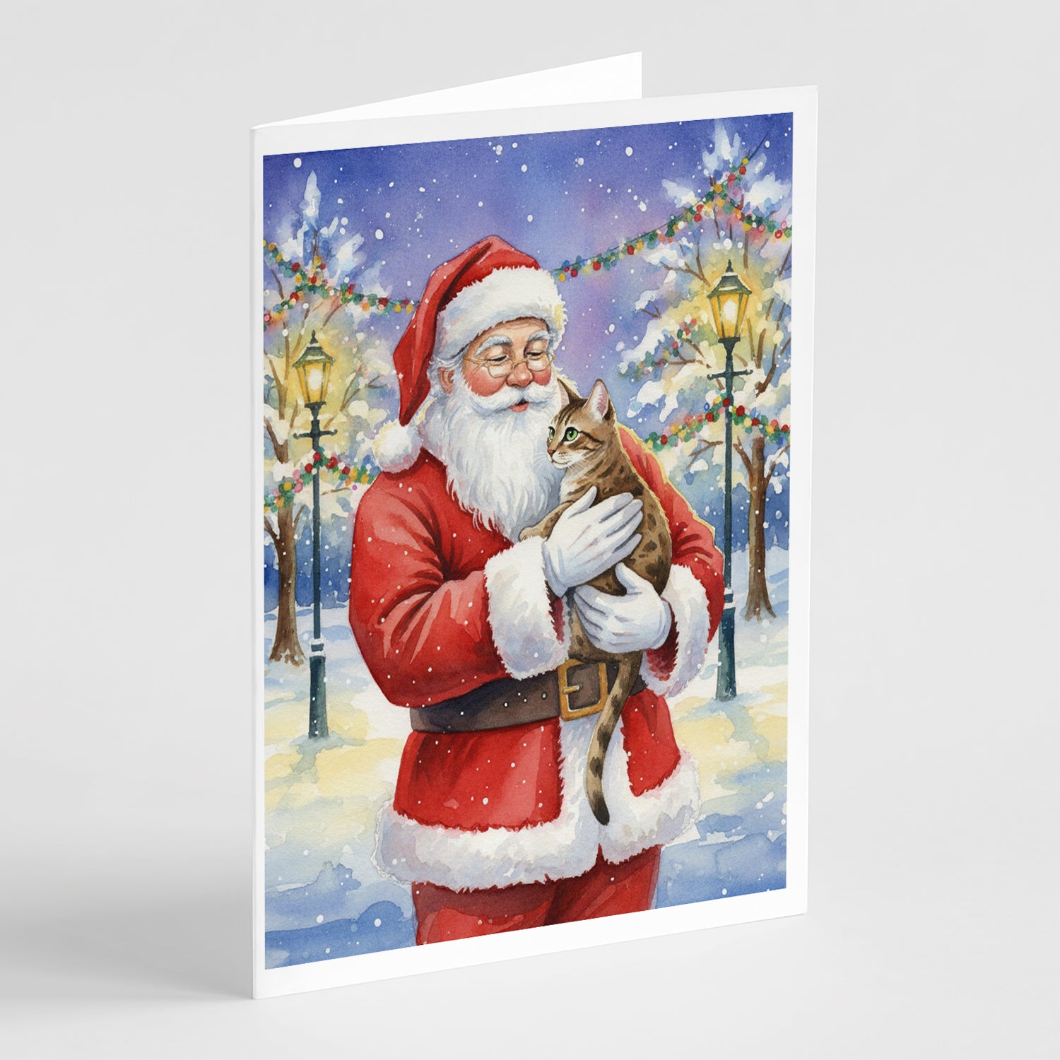 Caroline's Treasures Egyptian Mau Cat with Santa Claus Greeting Cards Pack of 8