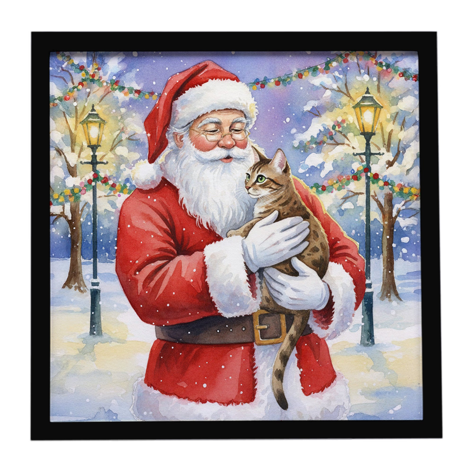 Caroline's Treasures Egyptian Mau Cat with Santa Claus Framed Metal Print