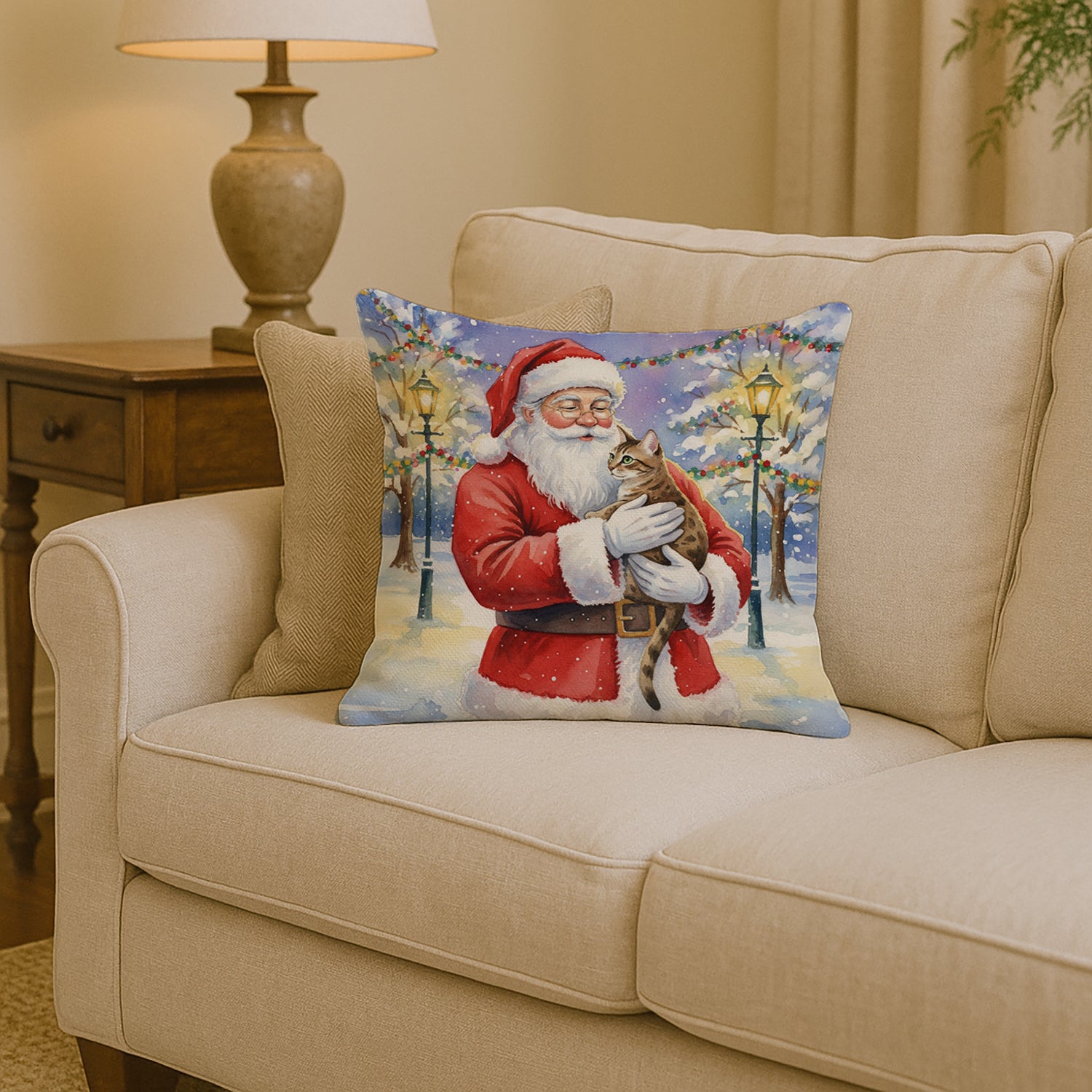 Caroline's Treasures Egyptian Mau Cat with Santa Claus Throw Pillow