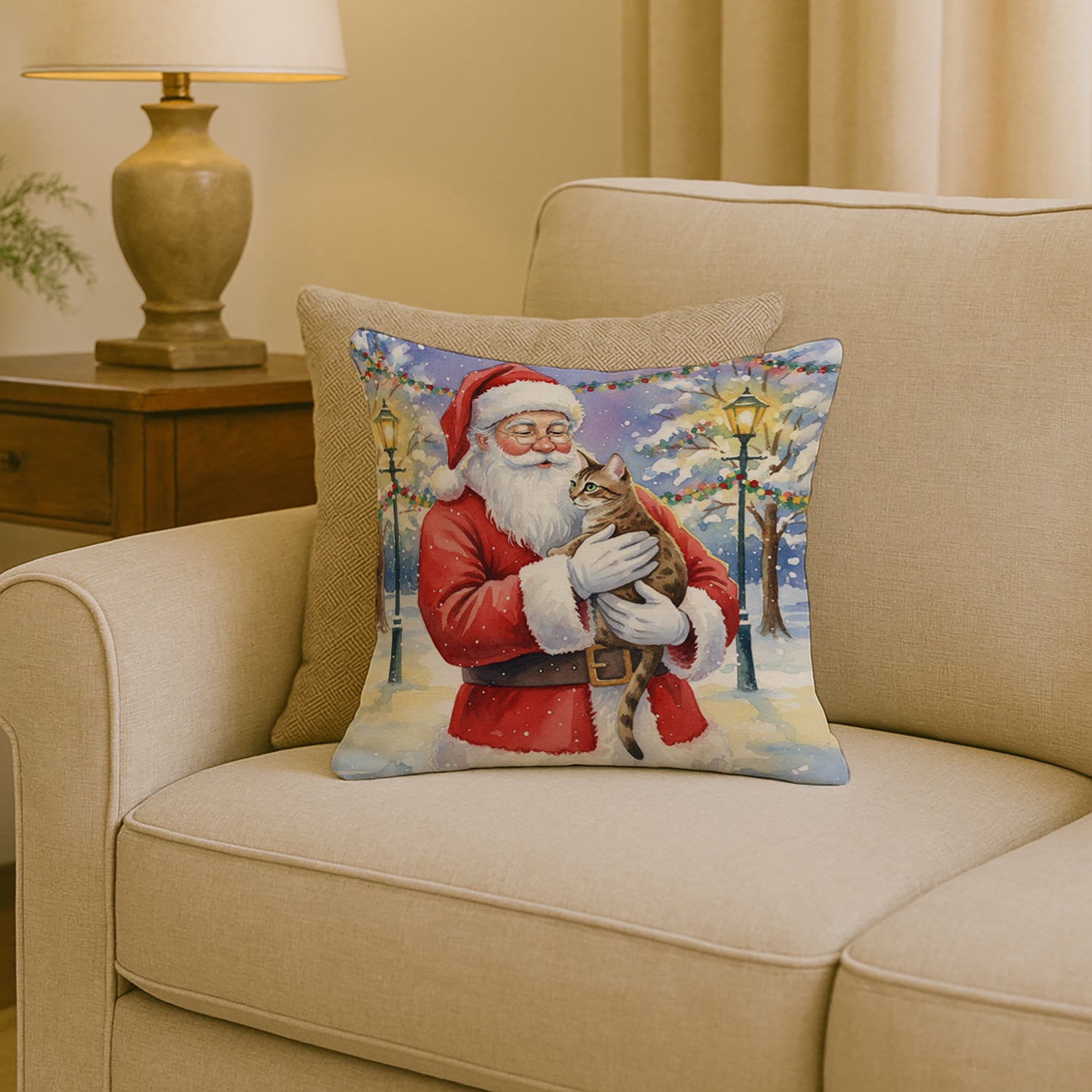 Caroline's Treasures Egyptian Mau Cat with Santa Claus Throw Pillow