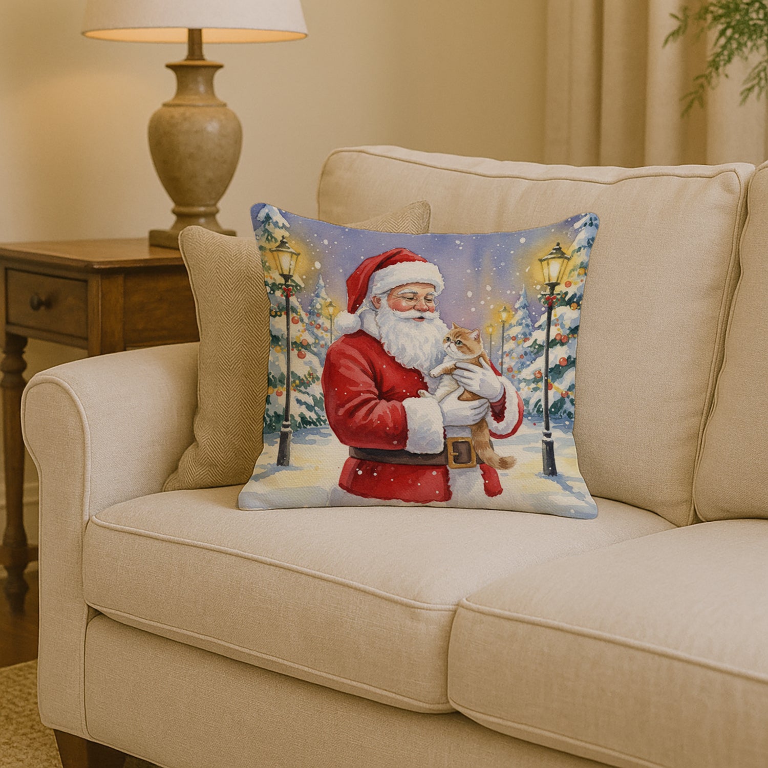 Caroline's Treasures Exotic Shorthair Cat with Santa Claus Throw Pillow