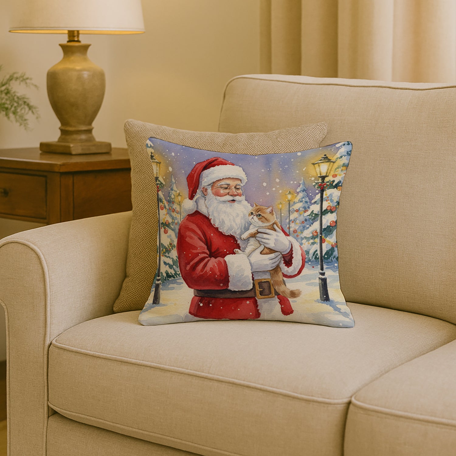 Caroline's Treasures Exotic Shorthair Cat with Santa Claus Throw Pillow