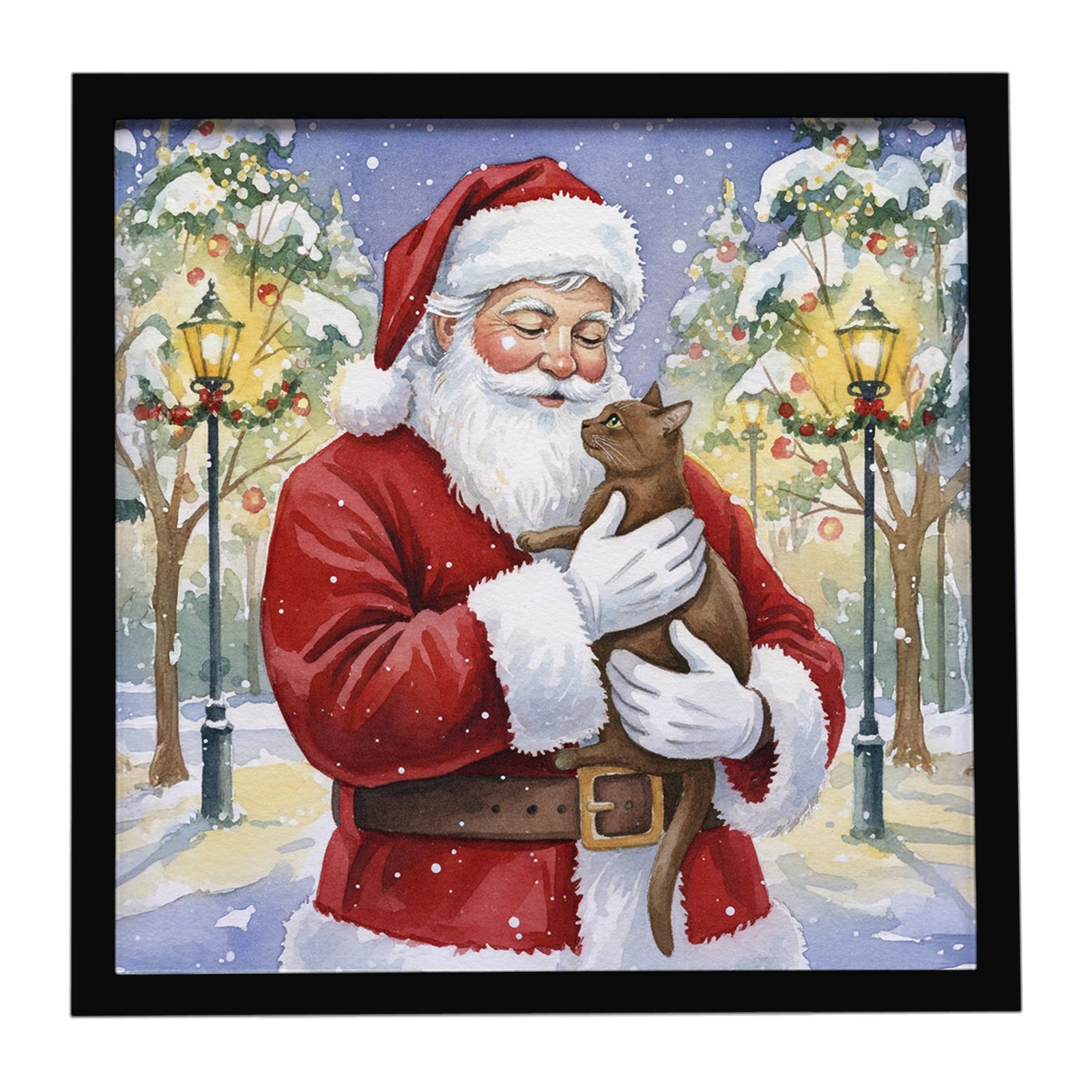 Caroline's Treasures Havana Cat with Santa Claus Framed Metal Print