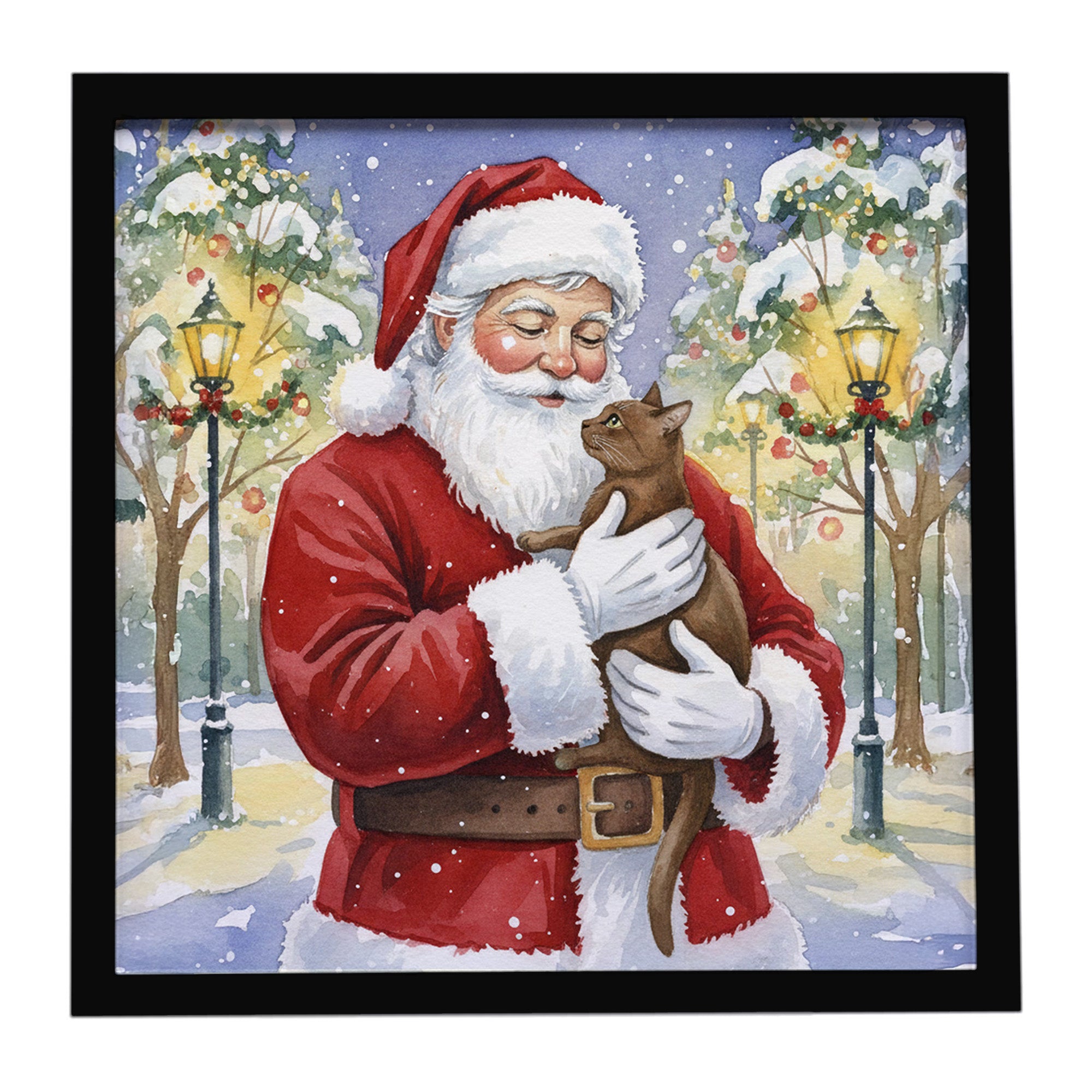 Caroline's Treasures Havana Cat with Santa Claus Framed Metal Print