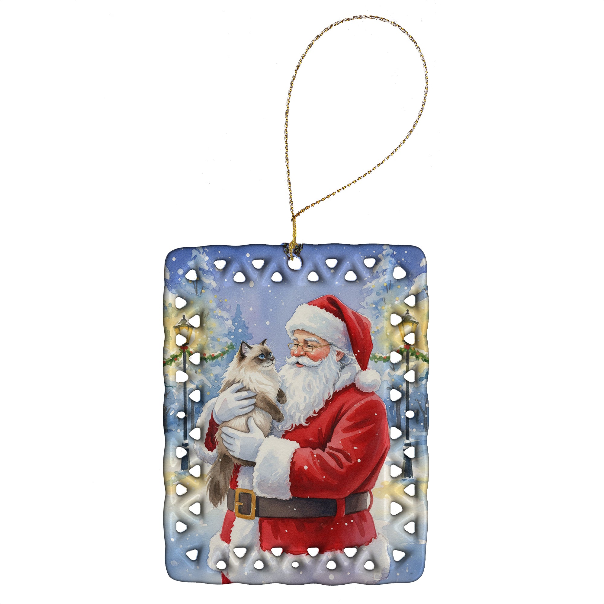 Caroline's Treasures Himalayan Cat with Santa Claus Porcelain Ornament
