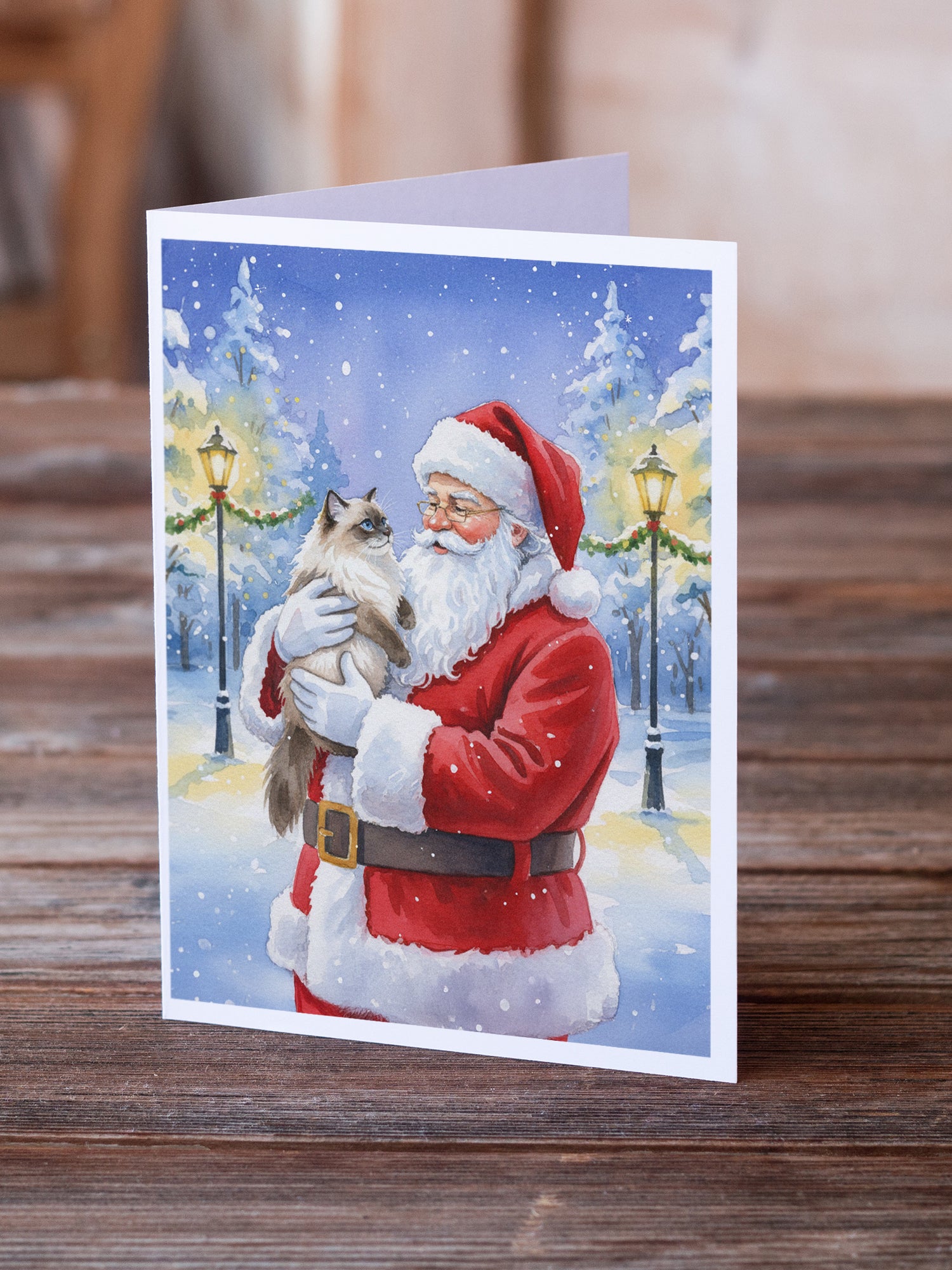 Caroline's Treasures Himalayan Cat with Santa Claus Greeting Cards Pack of 8
