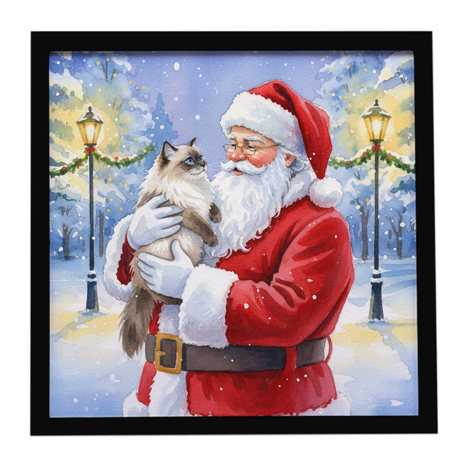Caroline's Treasures Himalayan Cat with Santa Claus Framed Metal Print